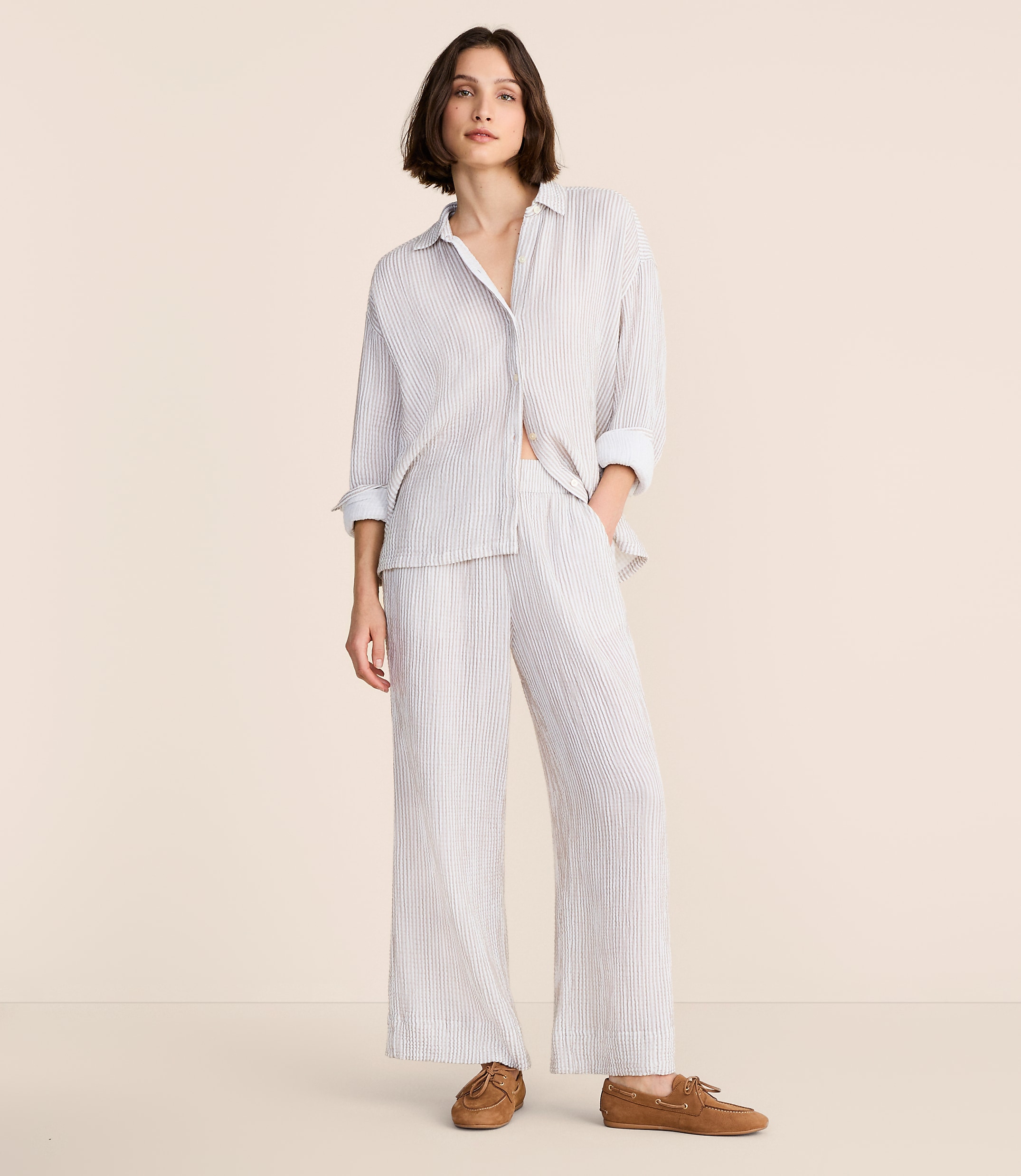 Petite Lou & Grey Striped Triple Cloth Wide Leg Pants