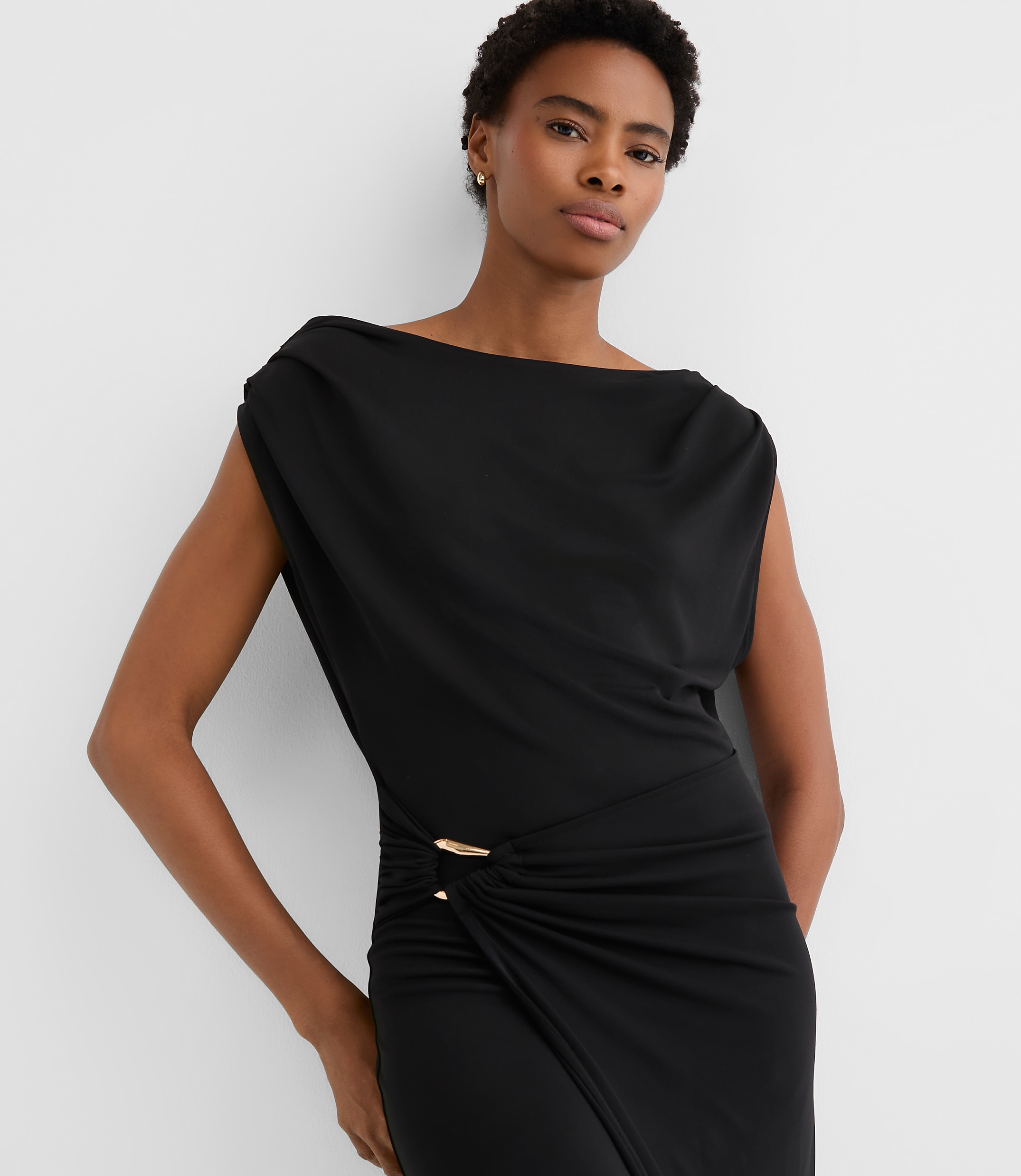 Petite Metallic Ring Wrap Midi Dress