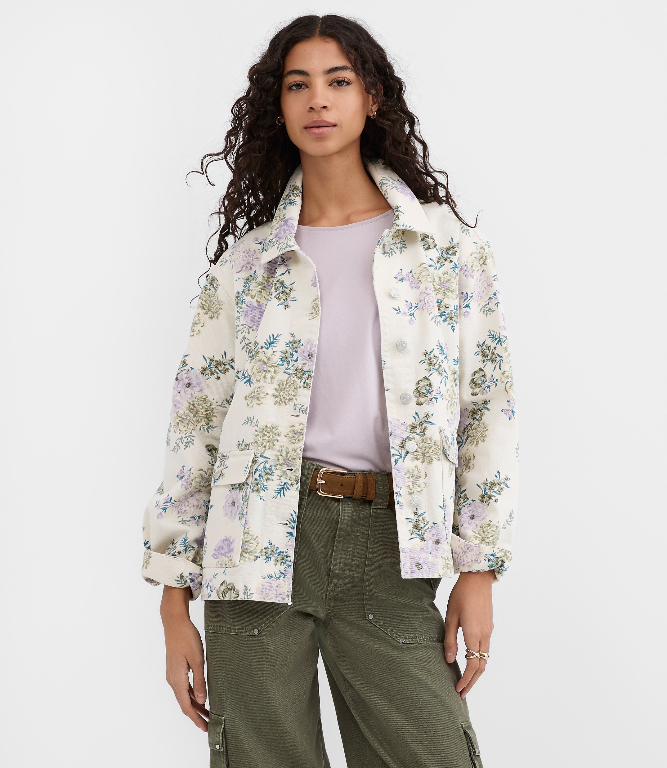 Petite Floral Denim Chore Jacket