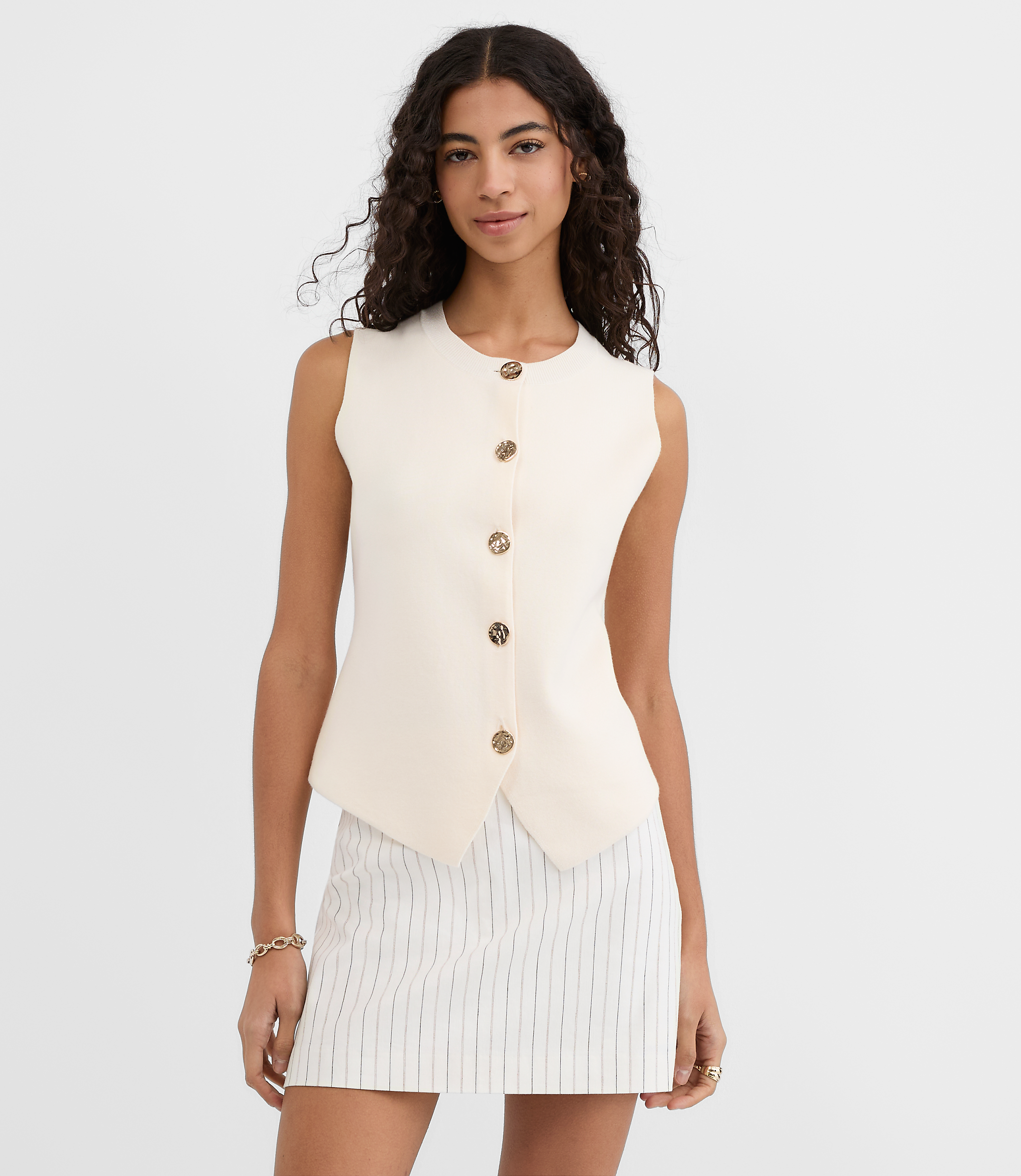 Petite Hammered Metallic Button Sweater Vest