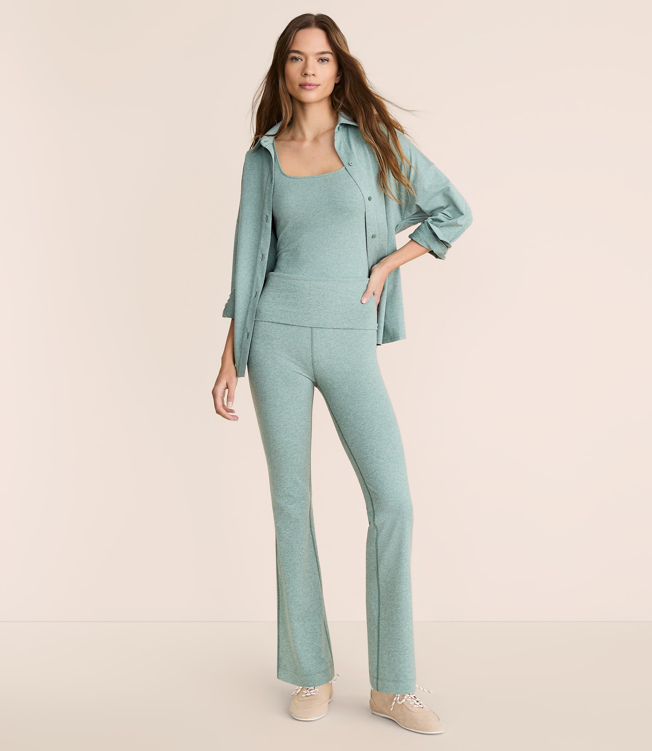 Petite Lou & Grey Heathered Brushedsoft Foldover Flare Pants