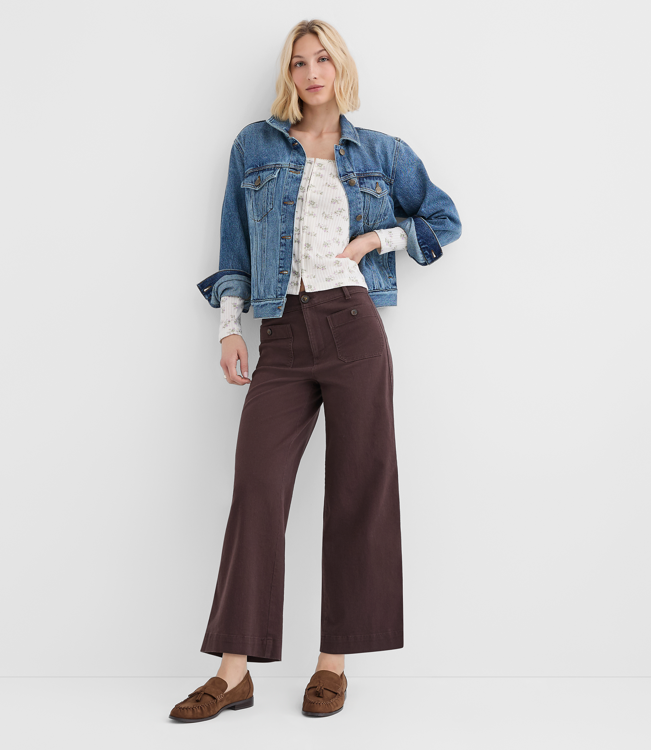 Tall Palmer Wide Leg Crop Pants in Twill