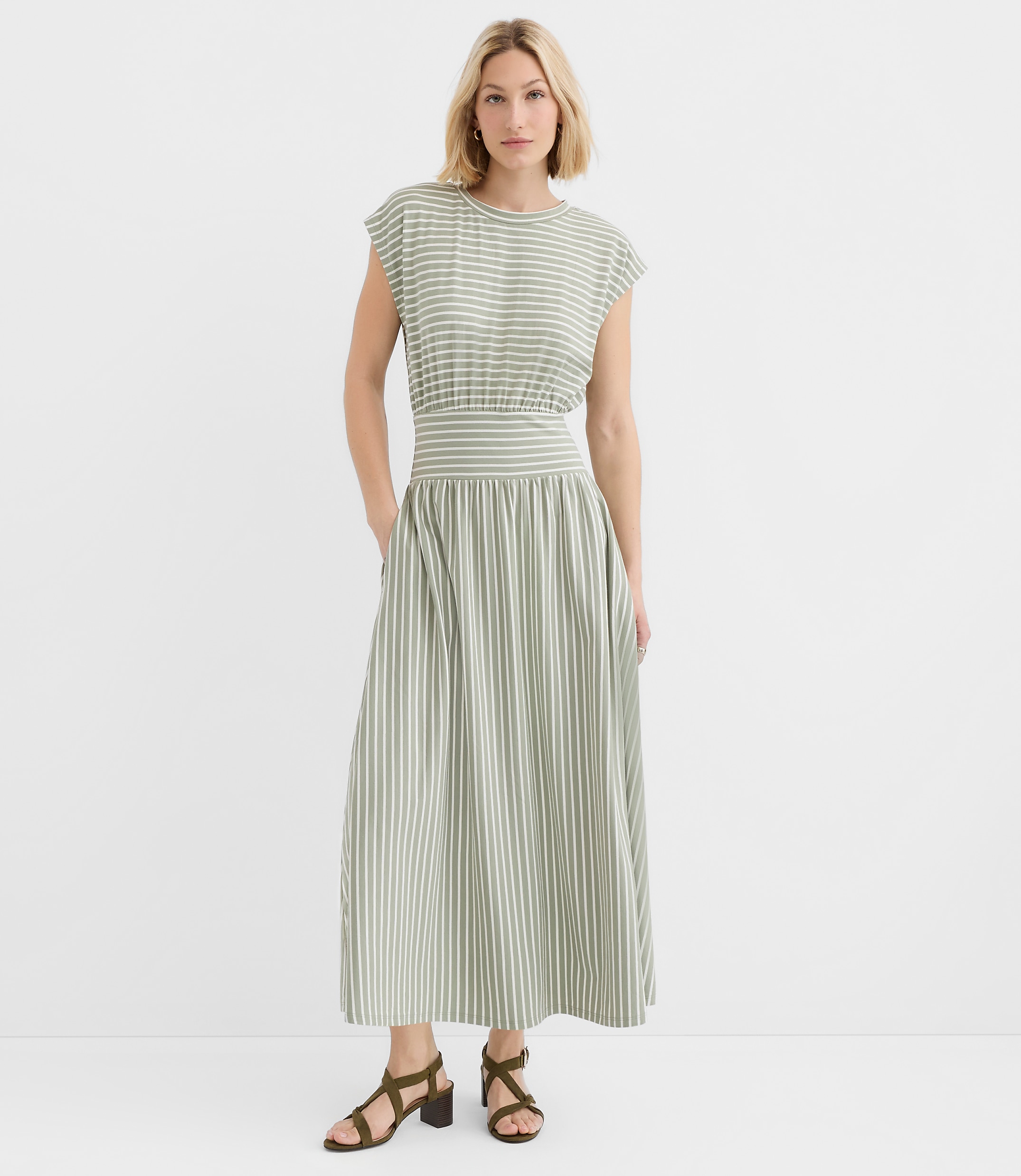 Tall Striped Cap Sleeve Maxi Pocket Dress