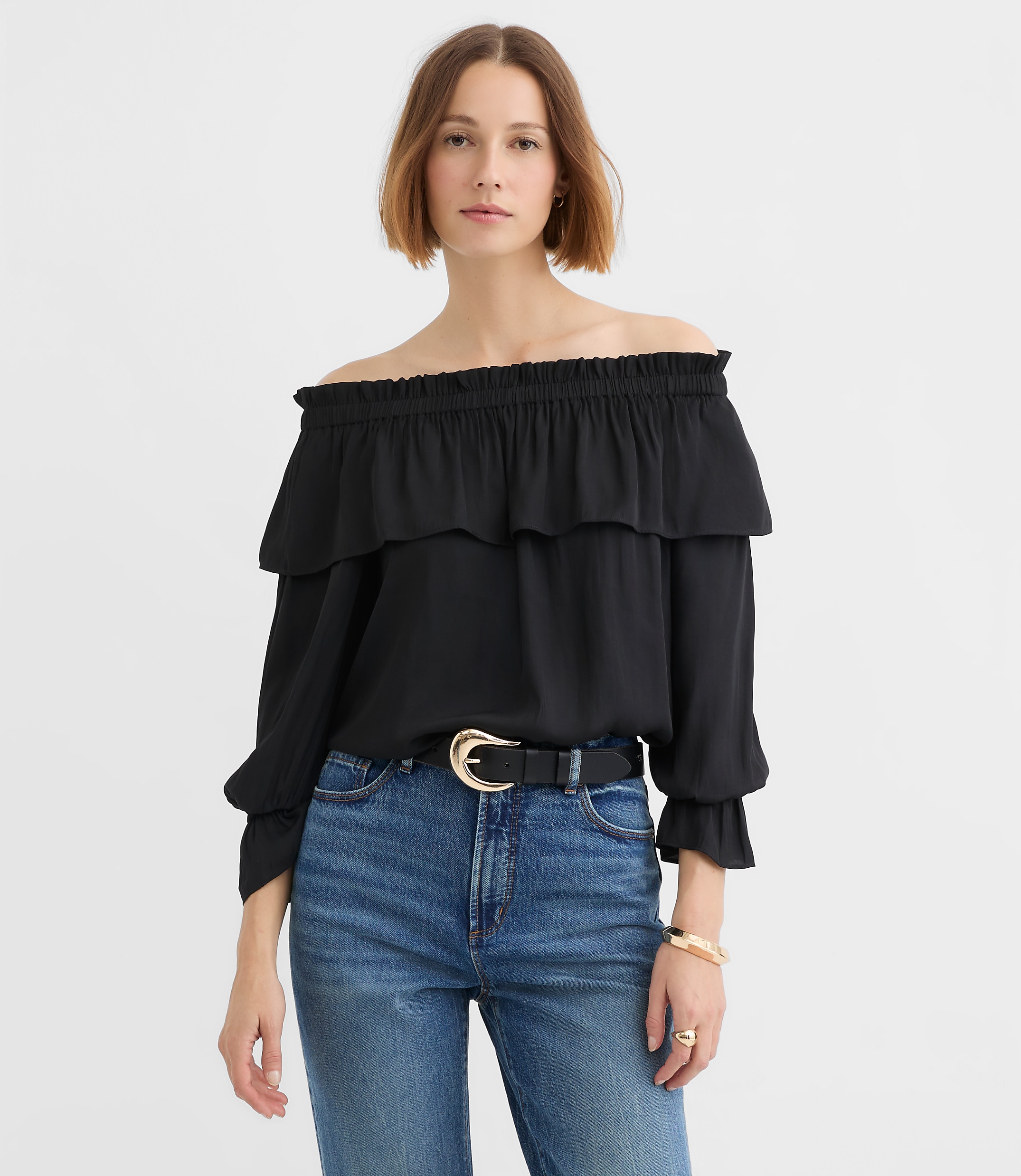 Petite Ruffled Off The Shoulder Blouse