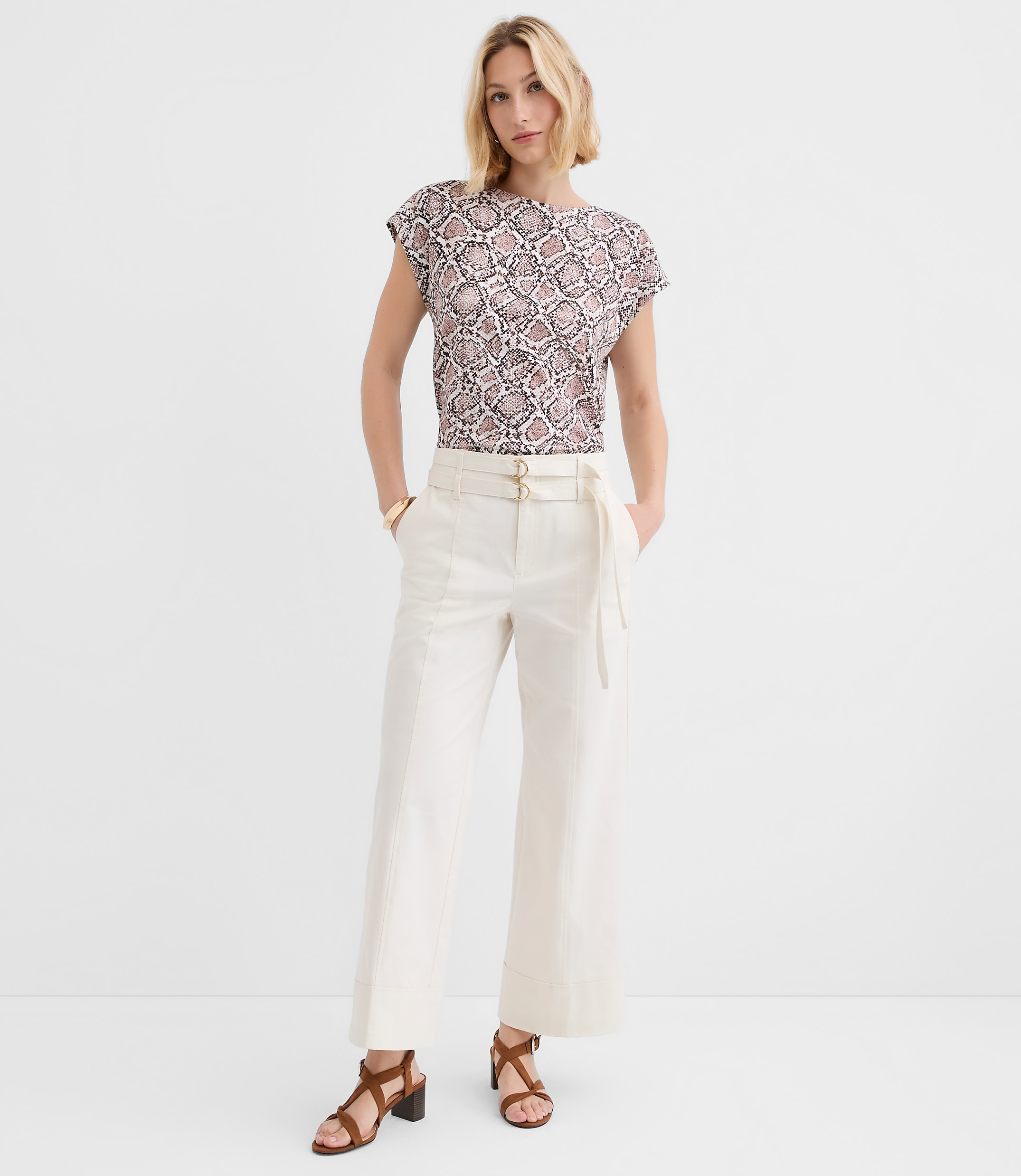 Petite Double Belted Wide Leg Pants