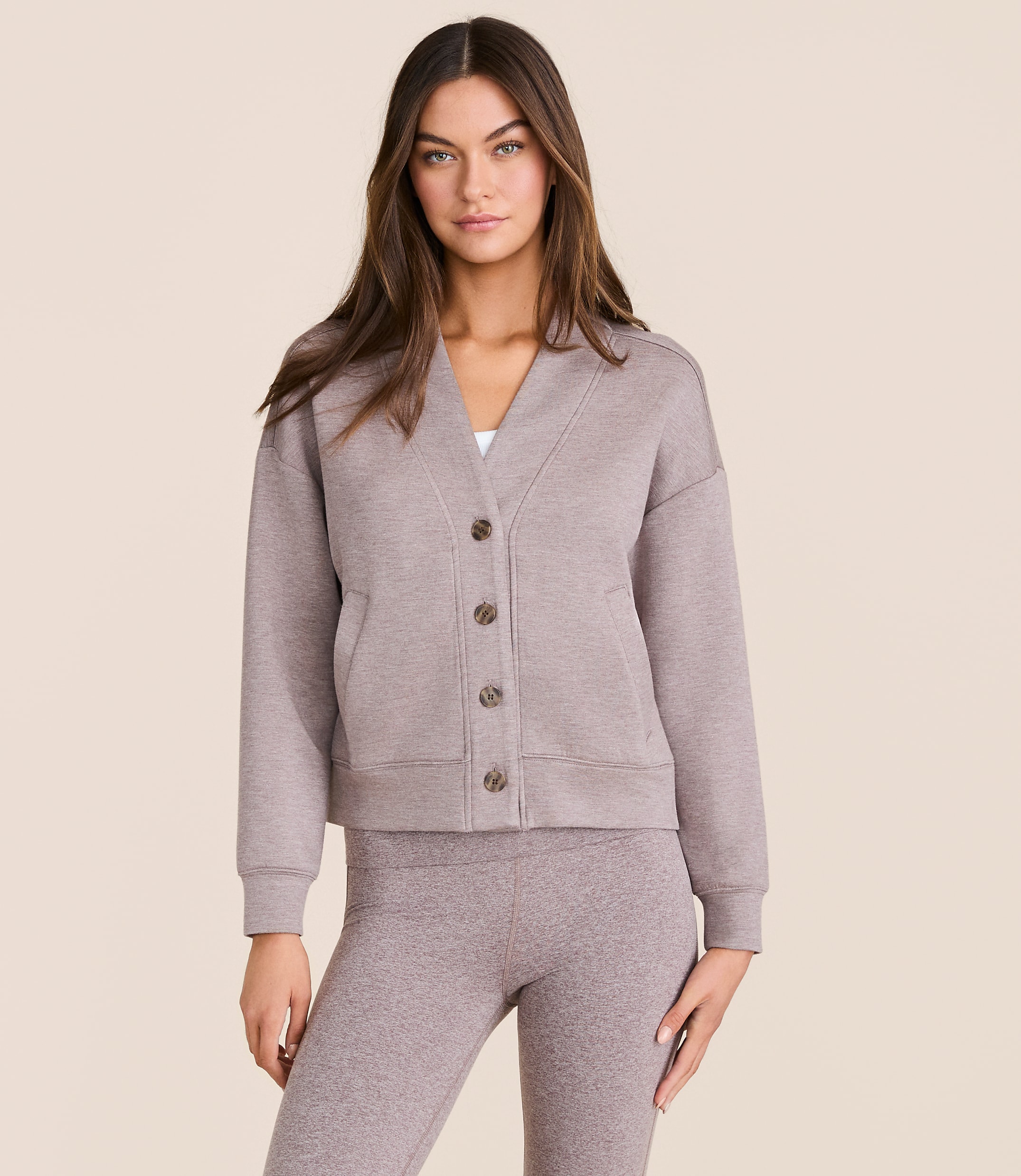 Lou & Grey Heathered Scubasoft V-Neck Pocket Cardigan