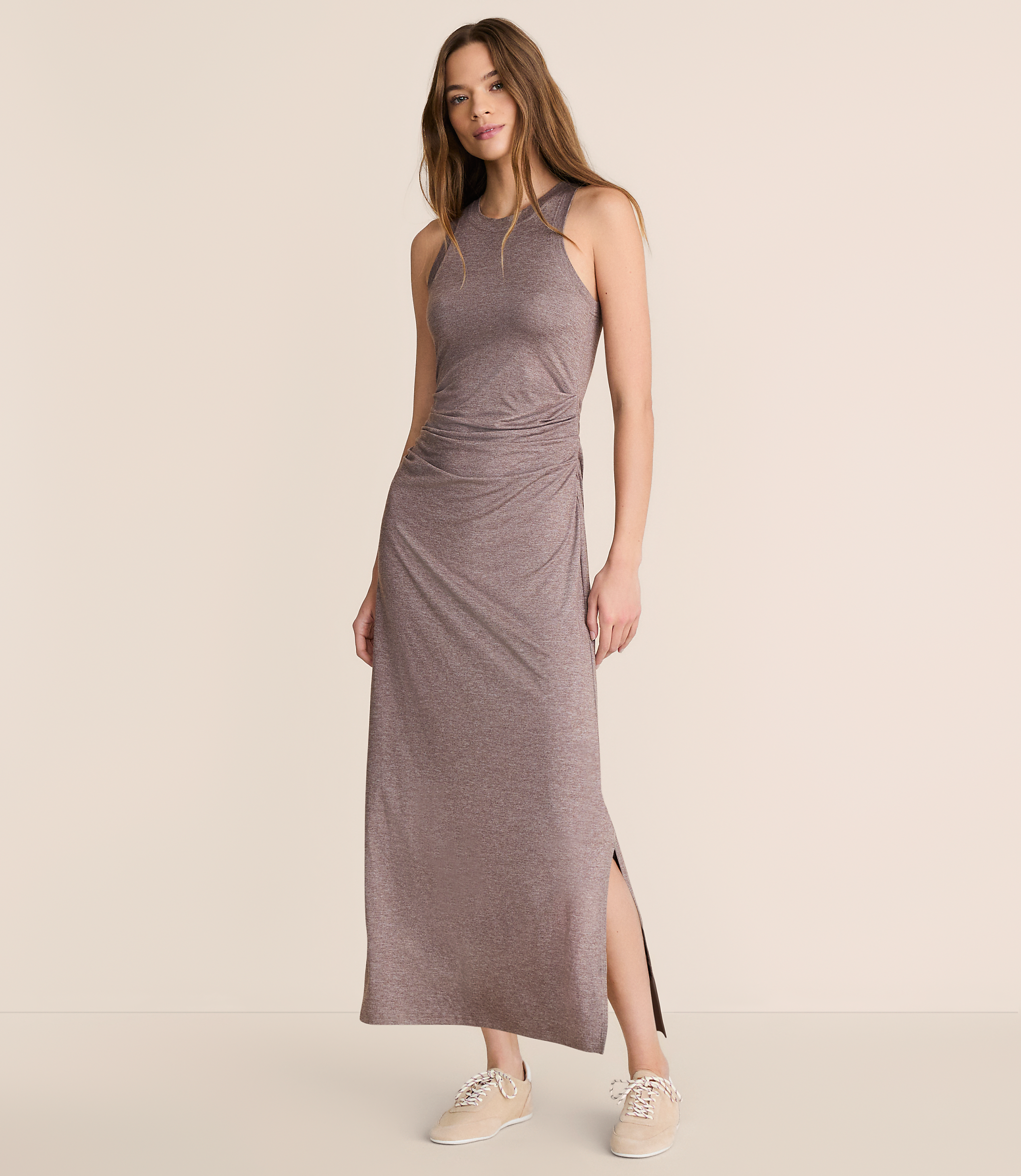Petite Lou & Grey Heathered Brushedsoft Ruched Tank Midi Dress