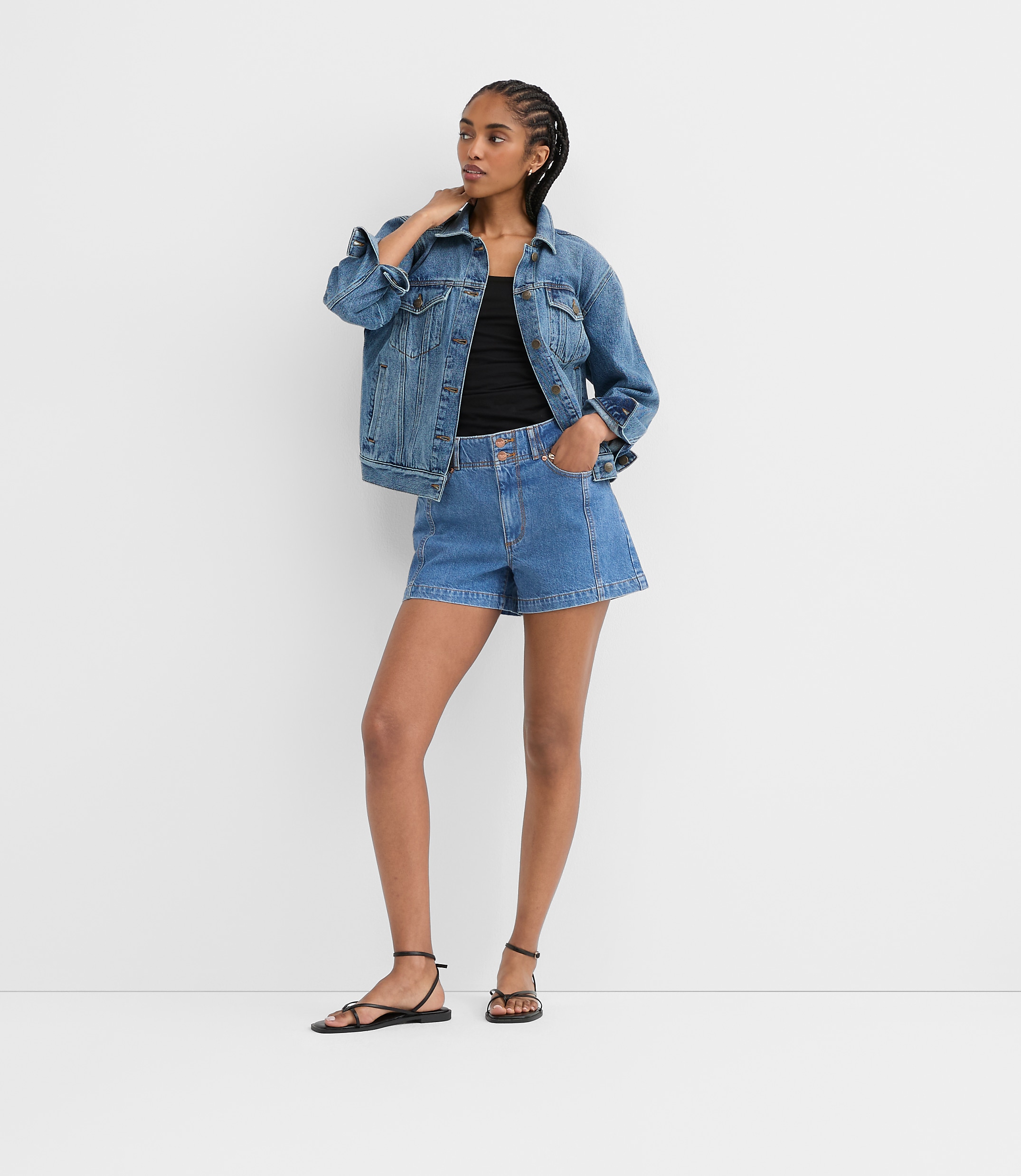 Rivete Tall Double Shank High Rise Denim Shorts in Dark Wash