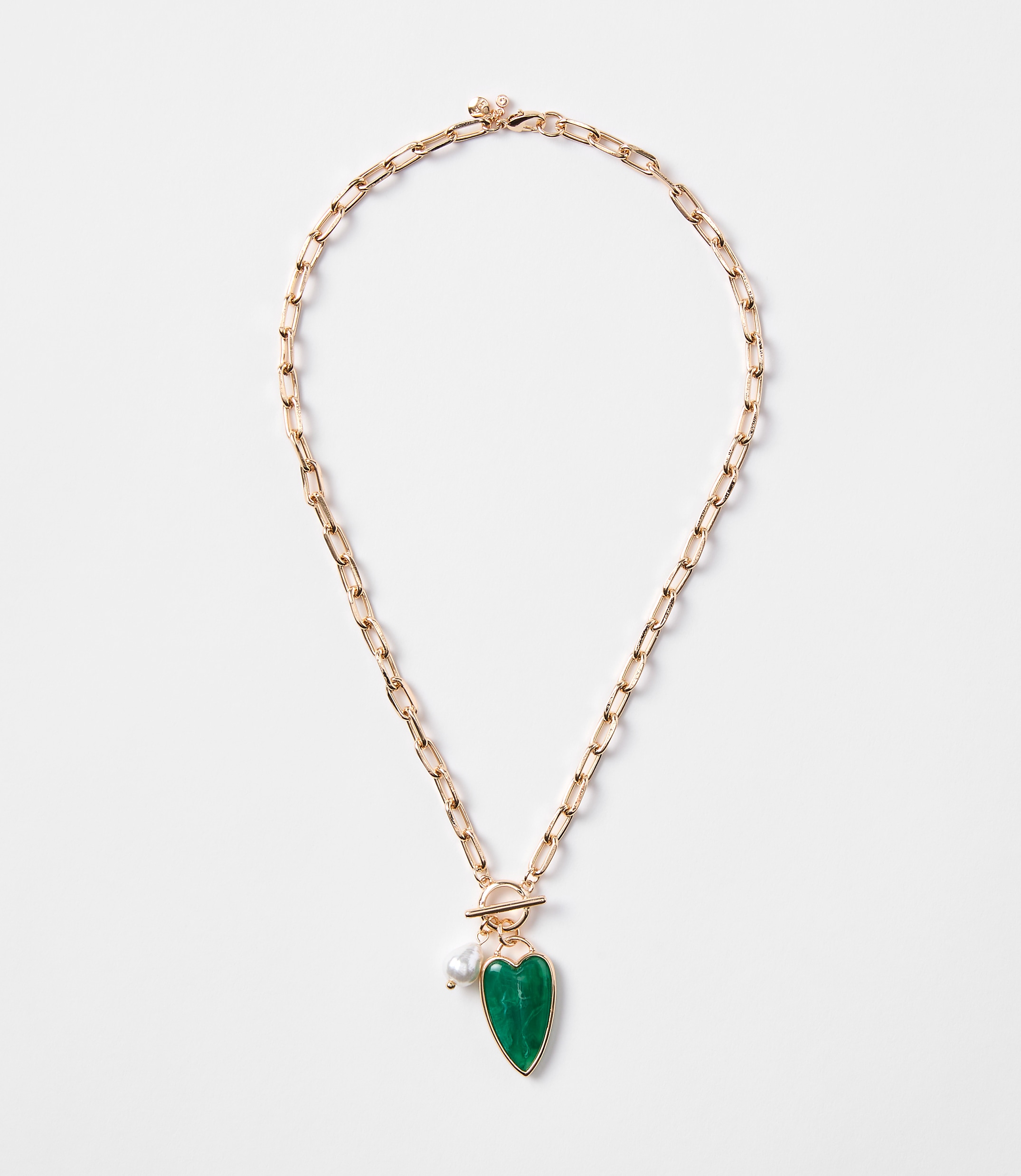 Pearlized Heart Toggle Necklace