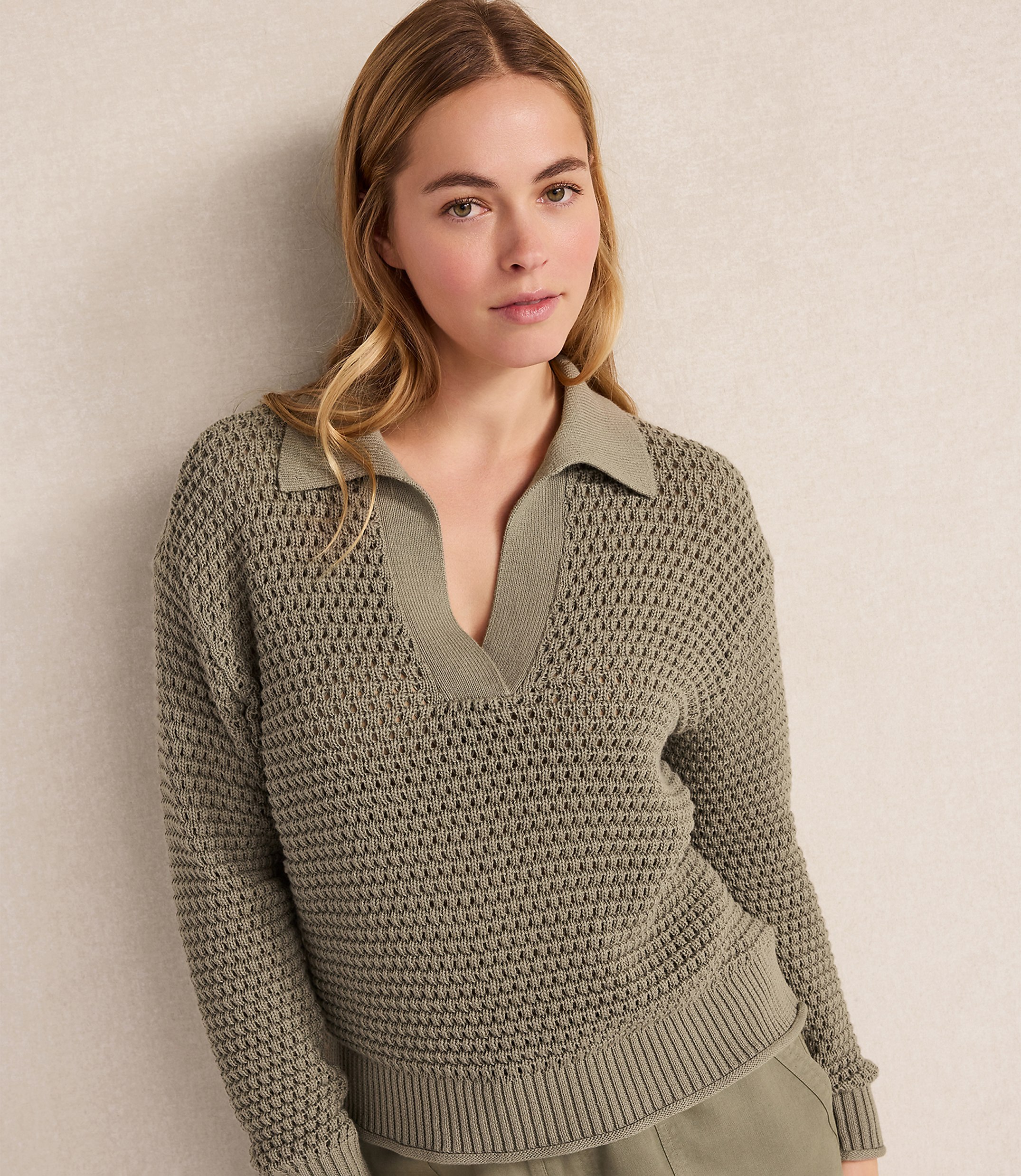 Haven Well Within Cotton Wave Stitch Johnny Collar Sweater