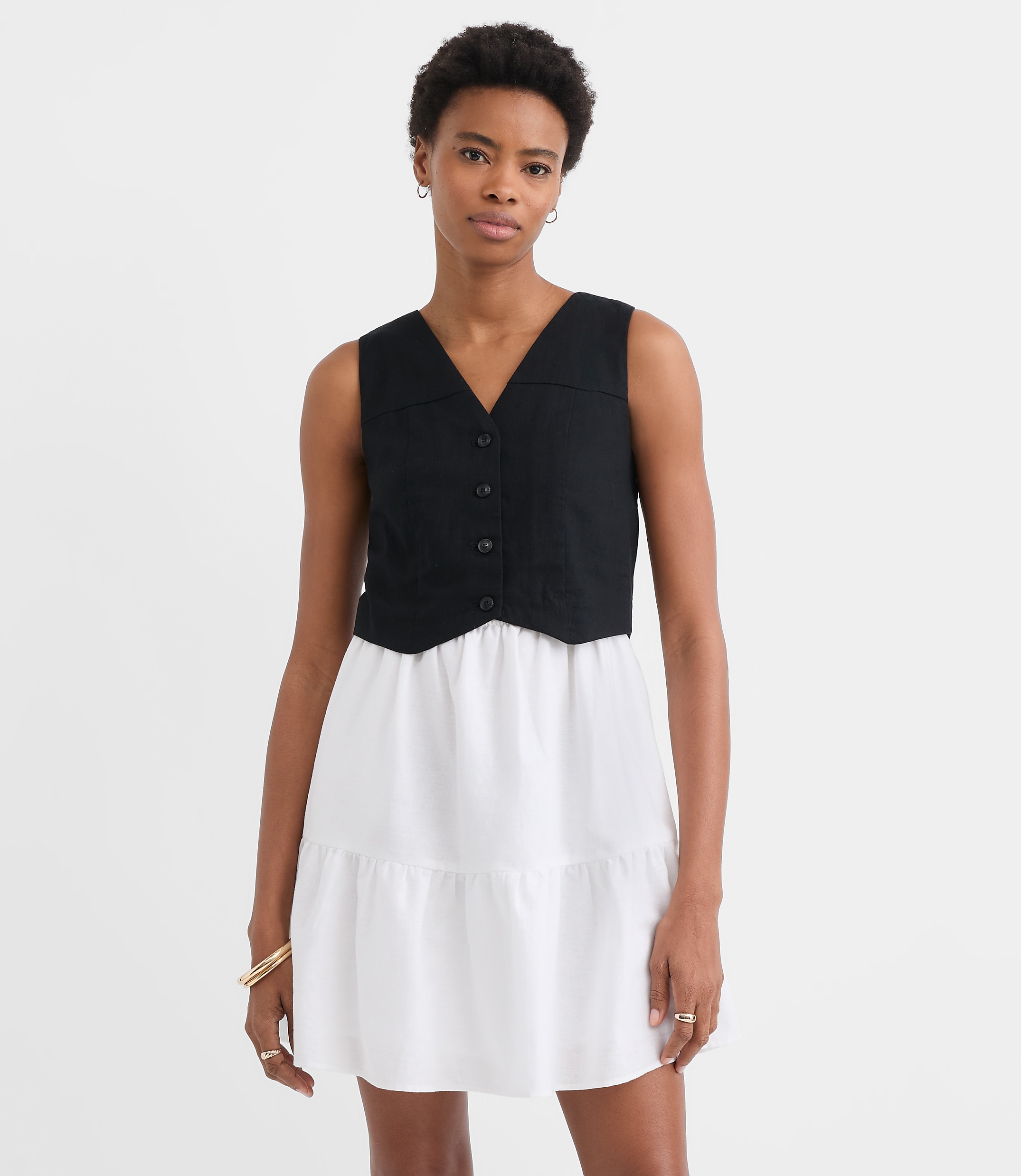 Linen Cotton Vest Ruffle Mini Dress