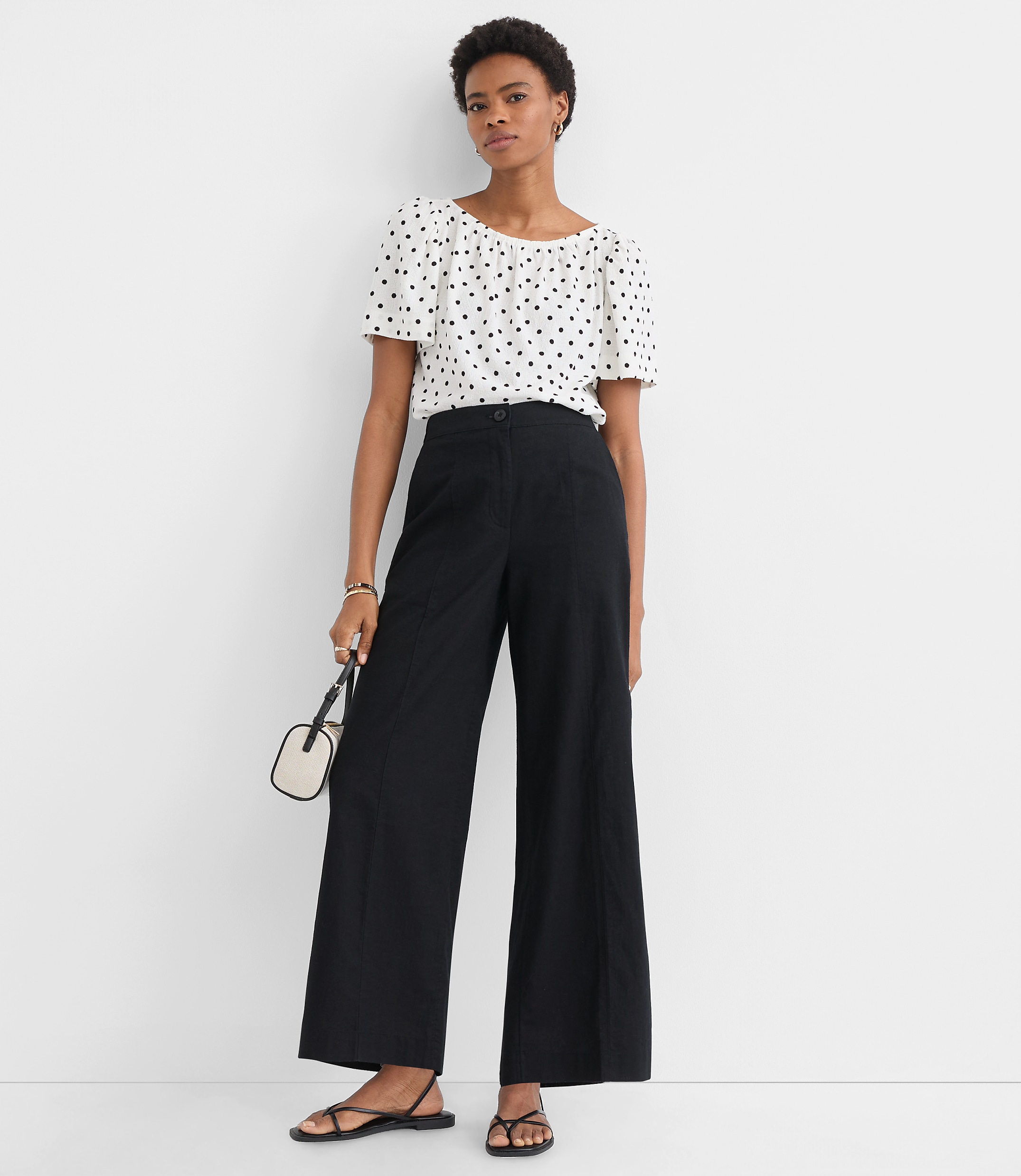 Petite Linen Cotton Pull On Wide Leg Pants