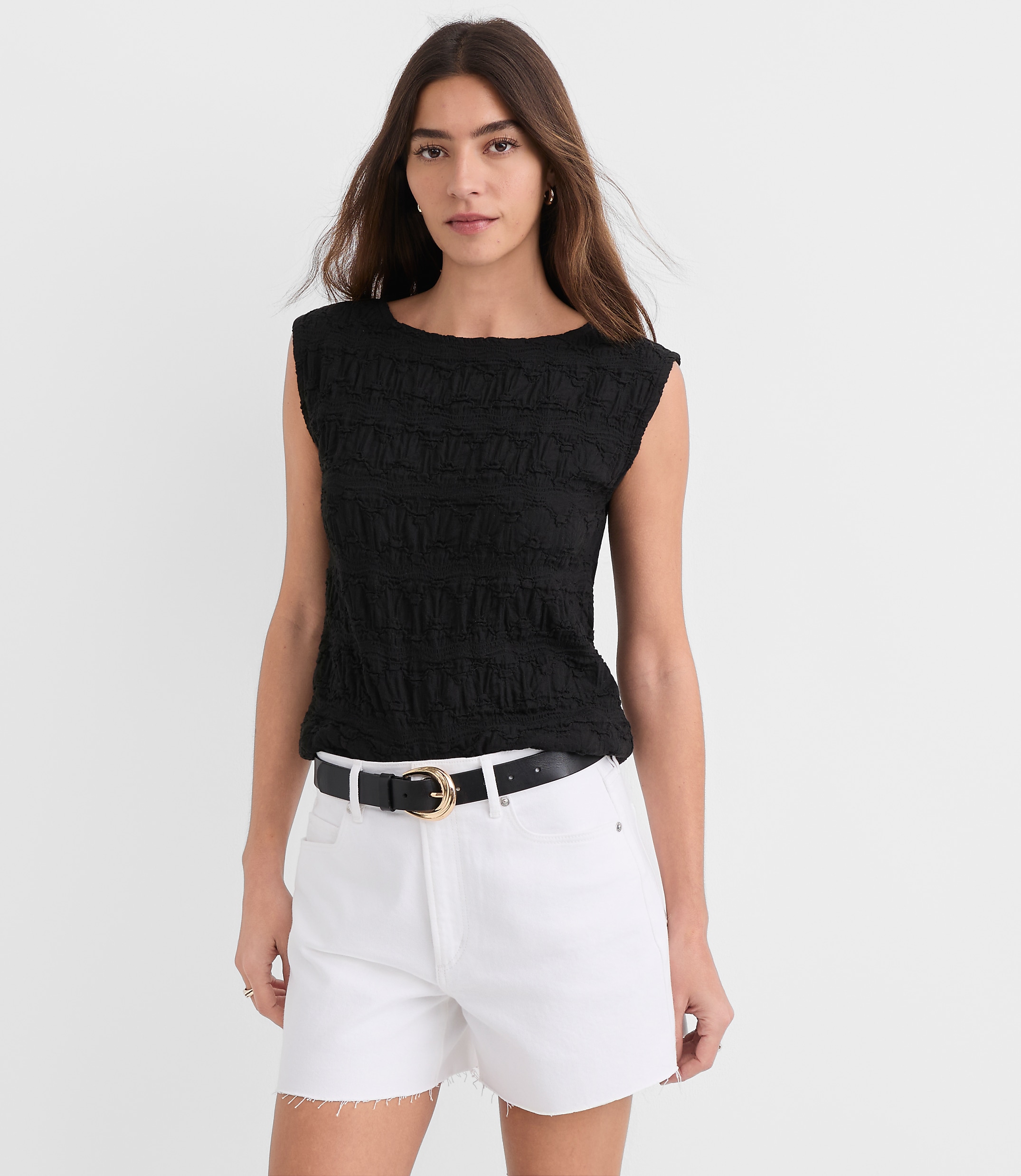 Petite Puckered Ruffle Wedge Top