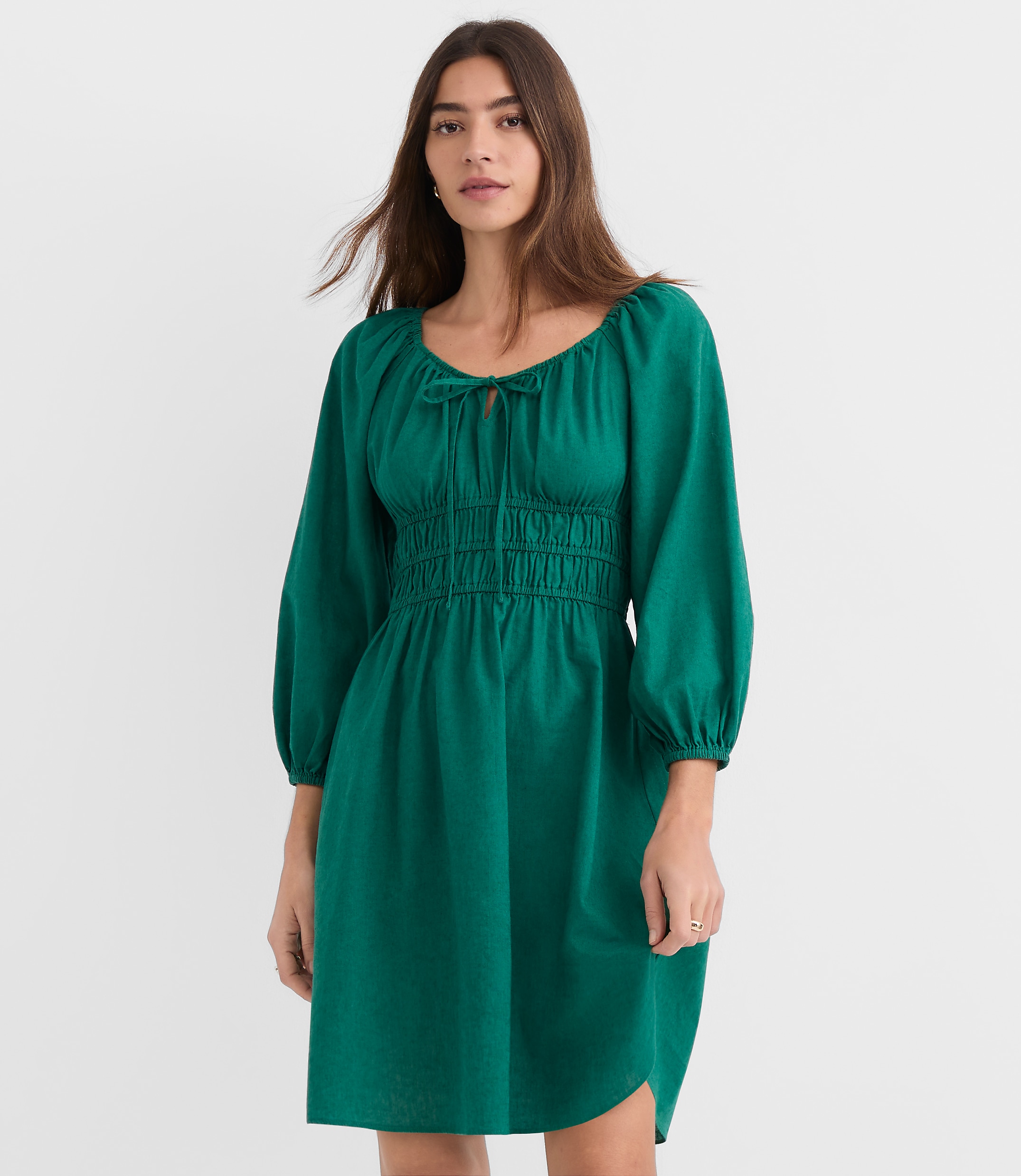 Linen Cotton Smocked Mini Dress