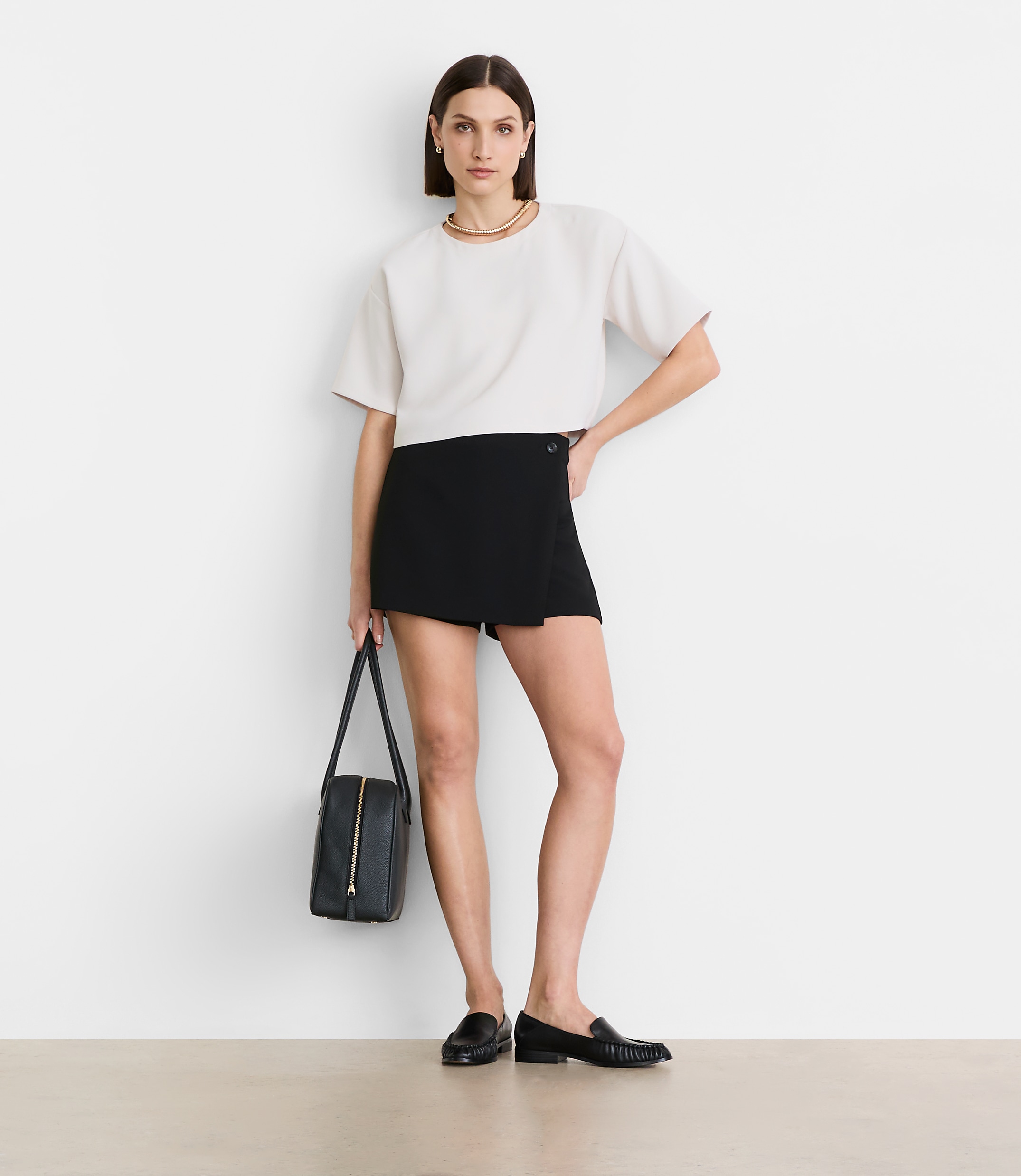Petite LOFT Versa Crepe Drape Mini Skort
