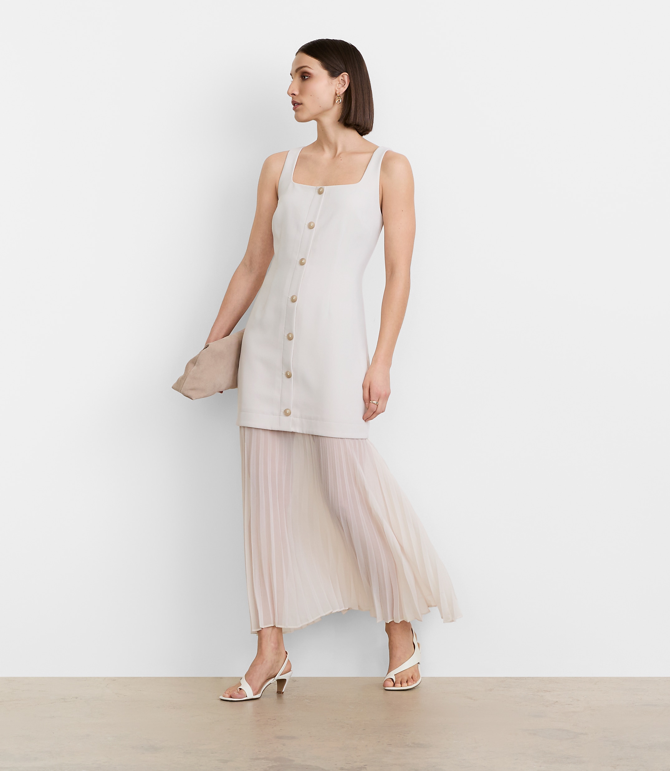 Petite LOFT Versa Crepe Drape Mixed Media Maxi Dress