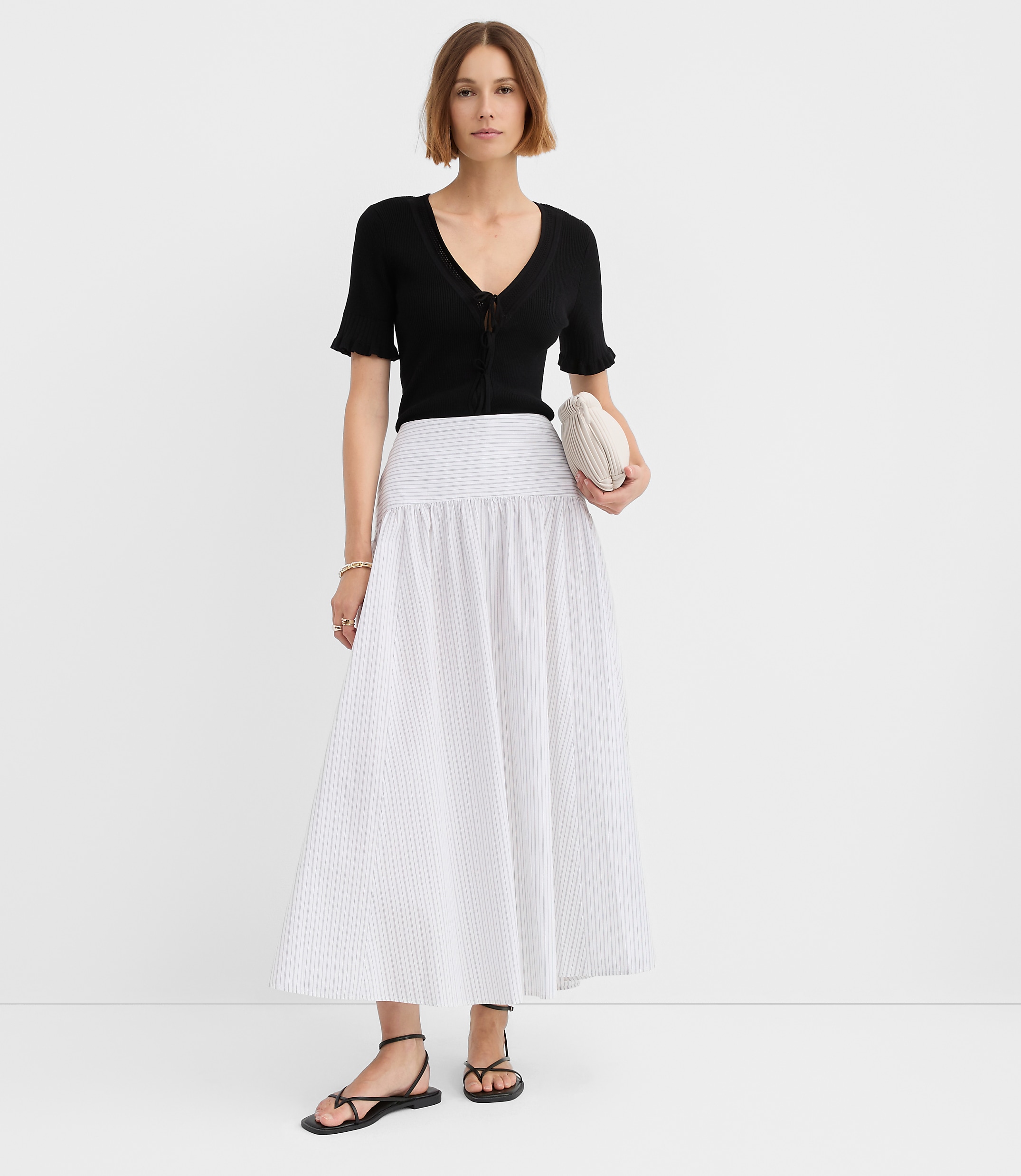 Petite Striped Yoke Poplin Maxi Skirt