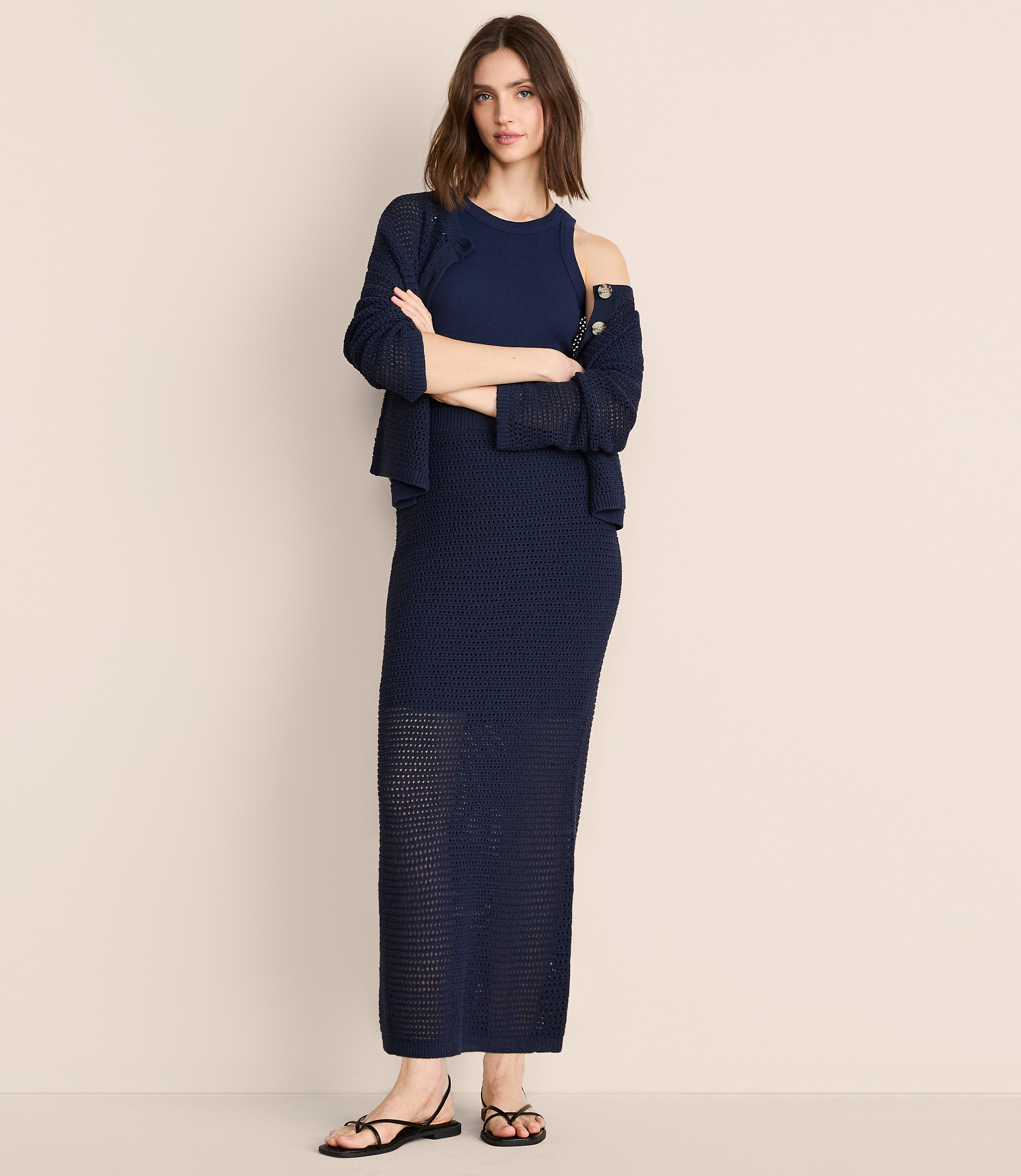 Petite Lou & Grey Mesh Stitch Maxi Sweater Skirt