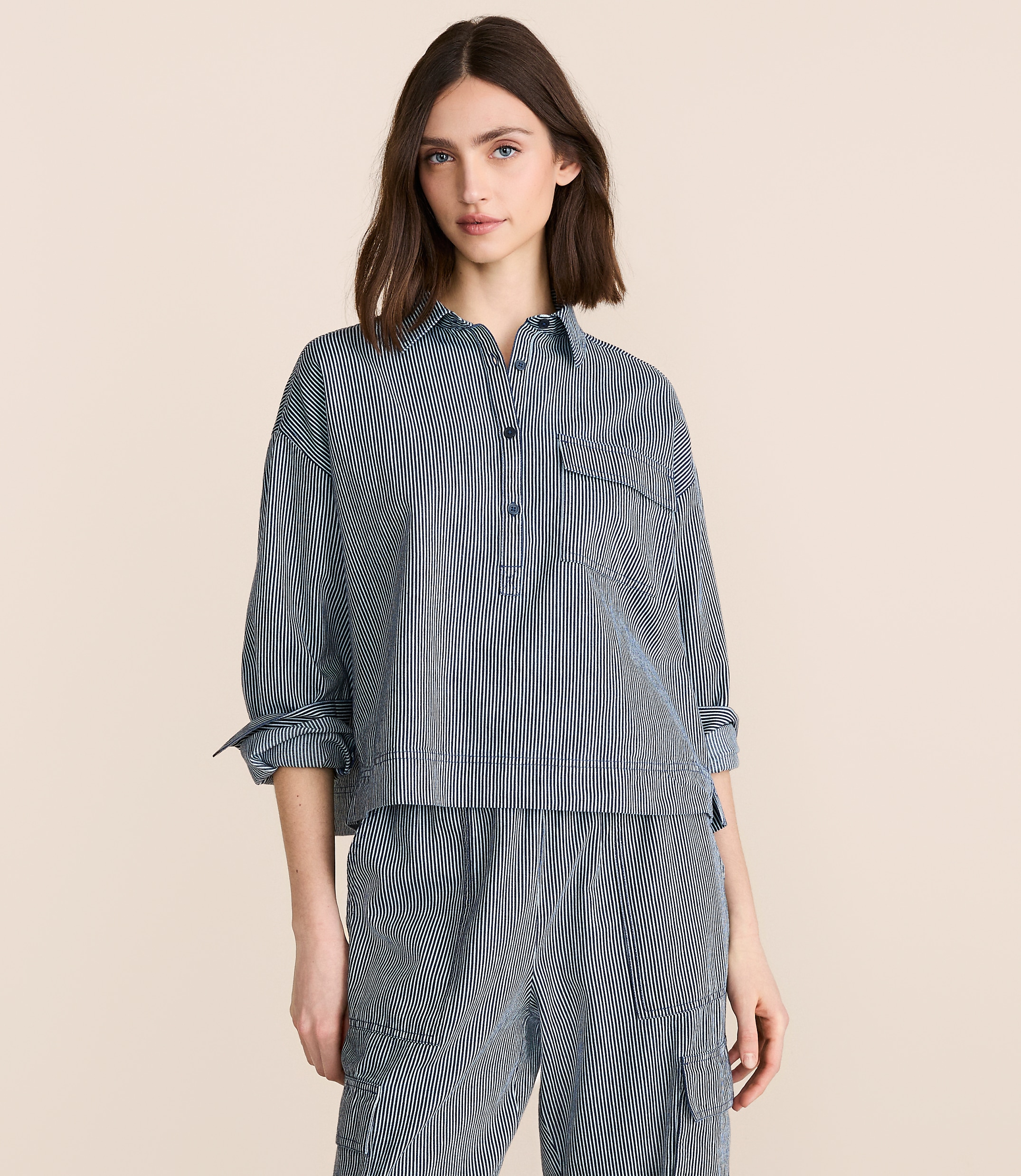 Lou & Grey Striped Pocket Popover Top