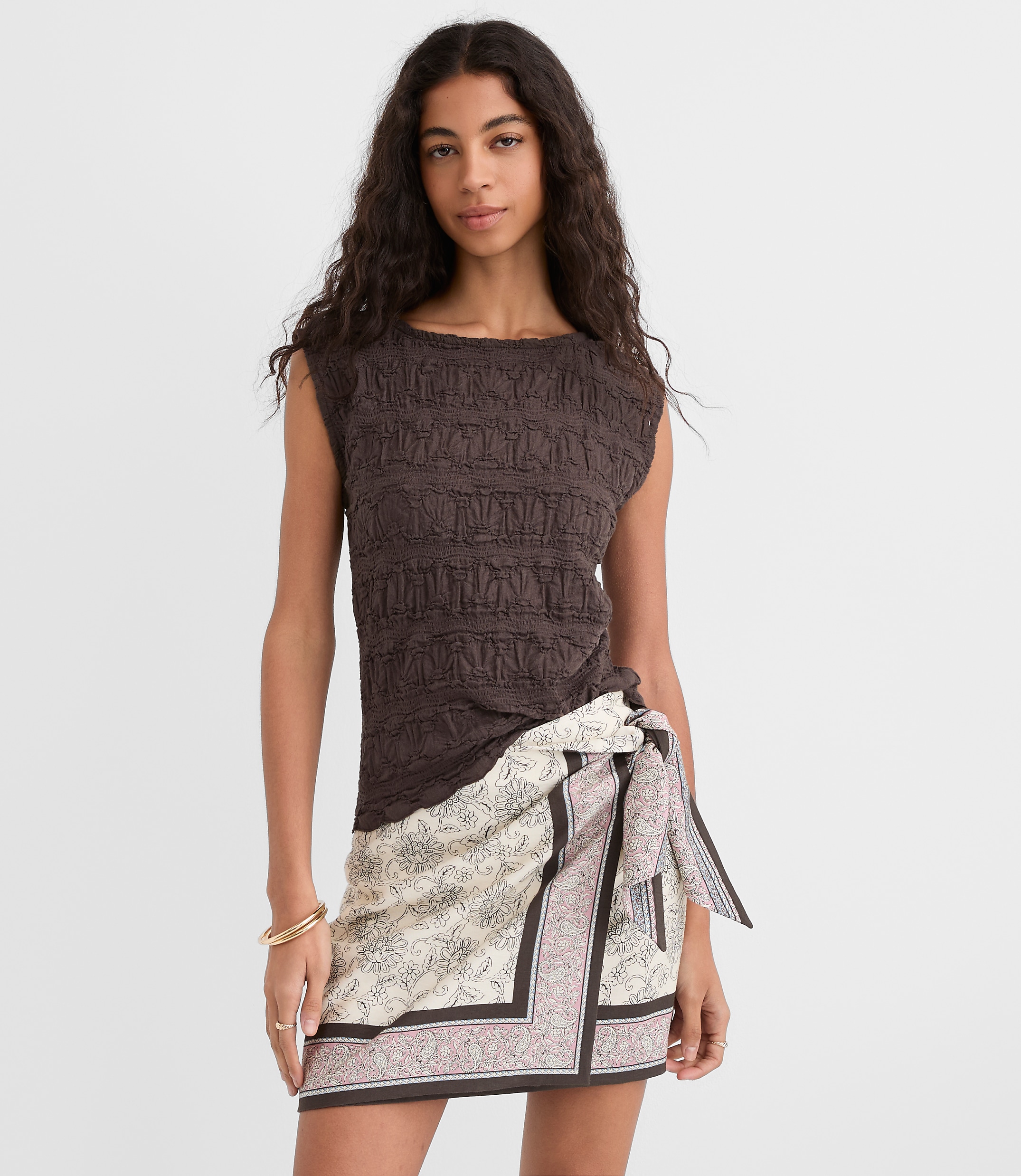 Puckered Ruffle Wedge Top