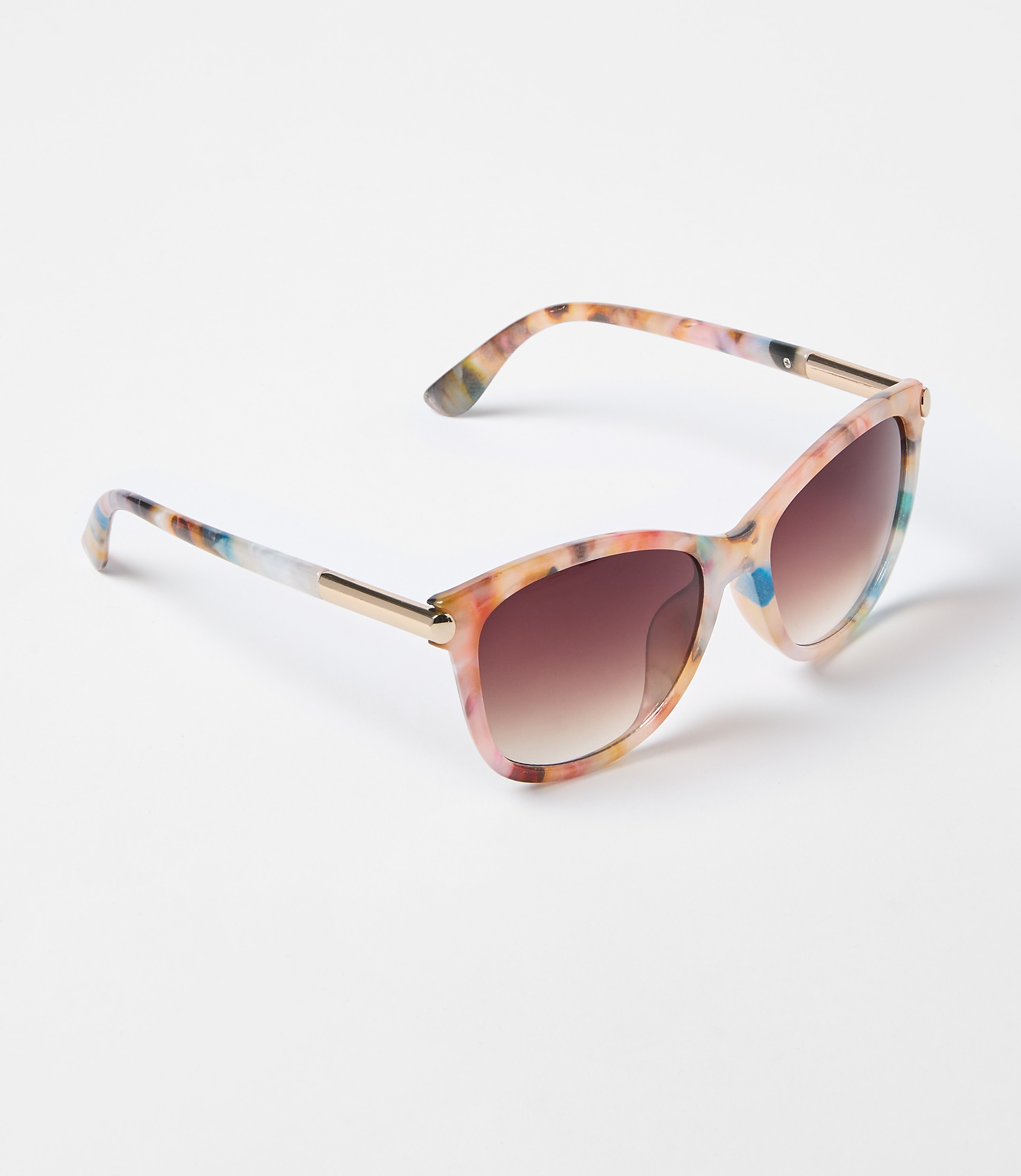 Multicolored Tortoiseshell Print Cateye Sunglasses