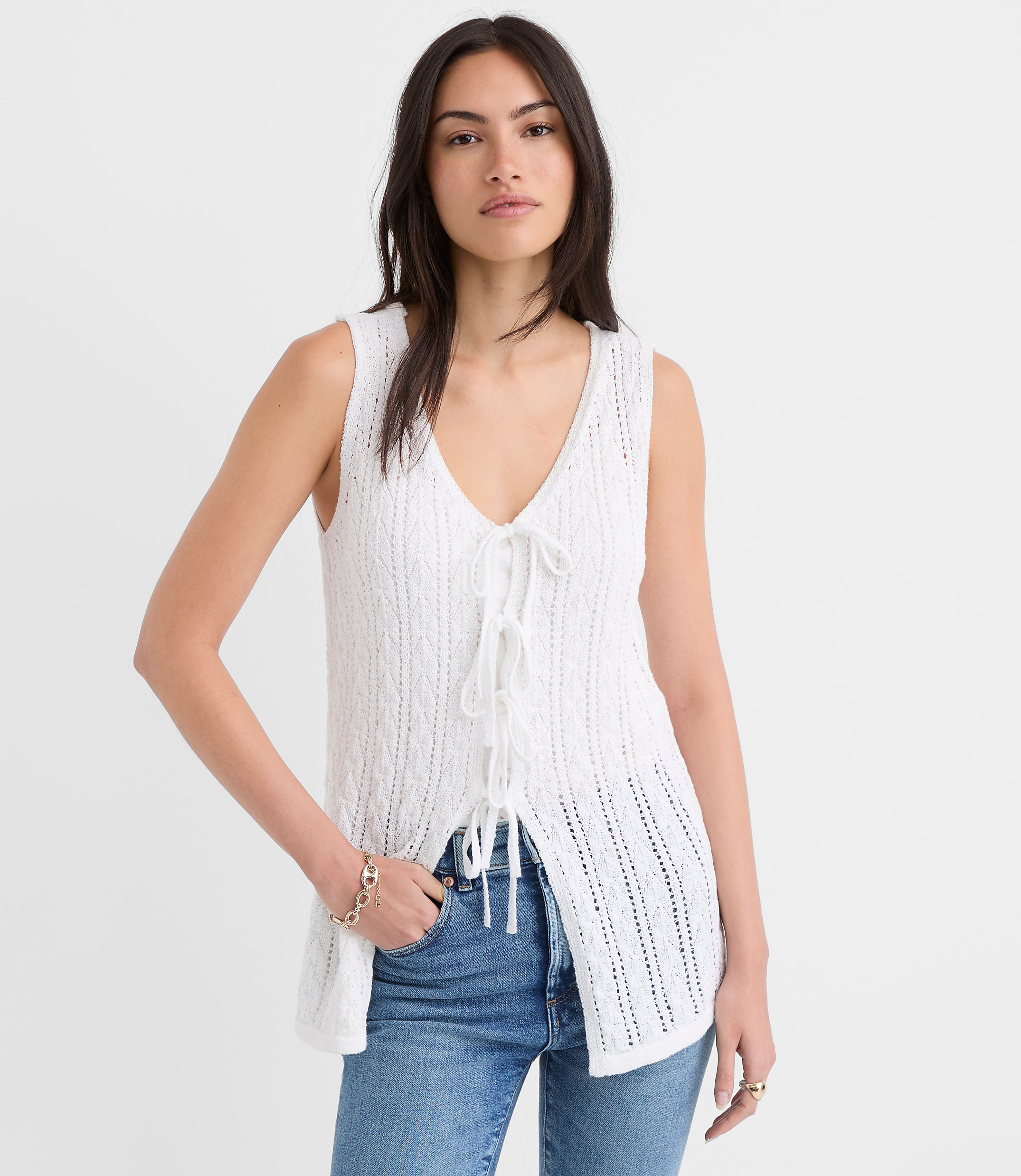 Pointelle Bow Sweater Vest