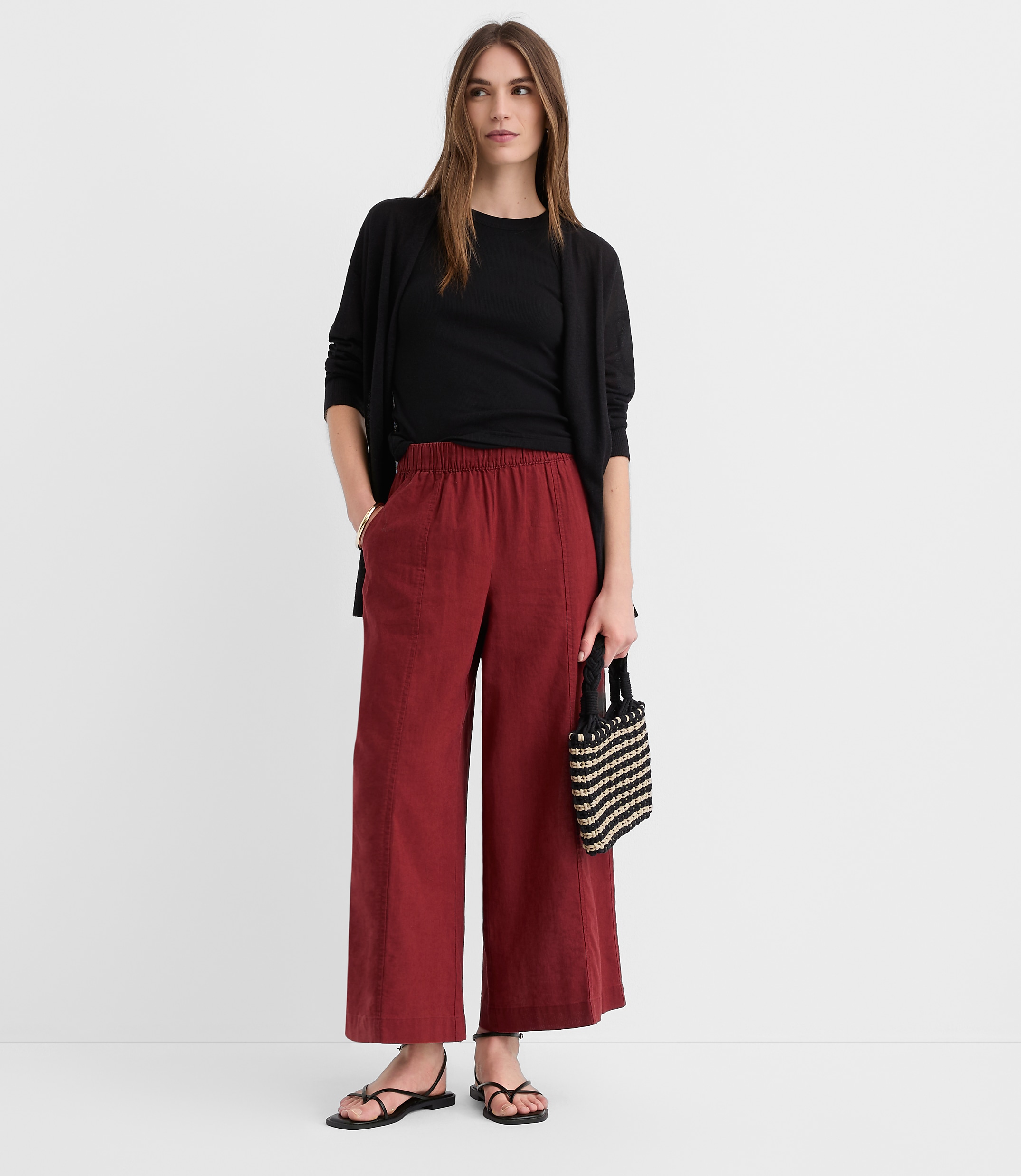 Petite Breezy Wide Leg Crop Pants in Linen Cotton