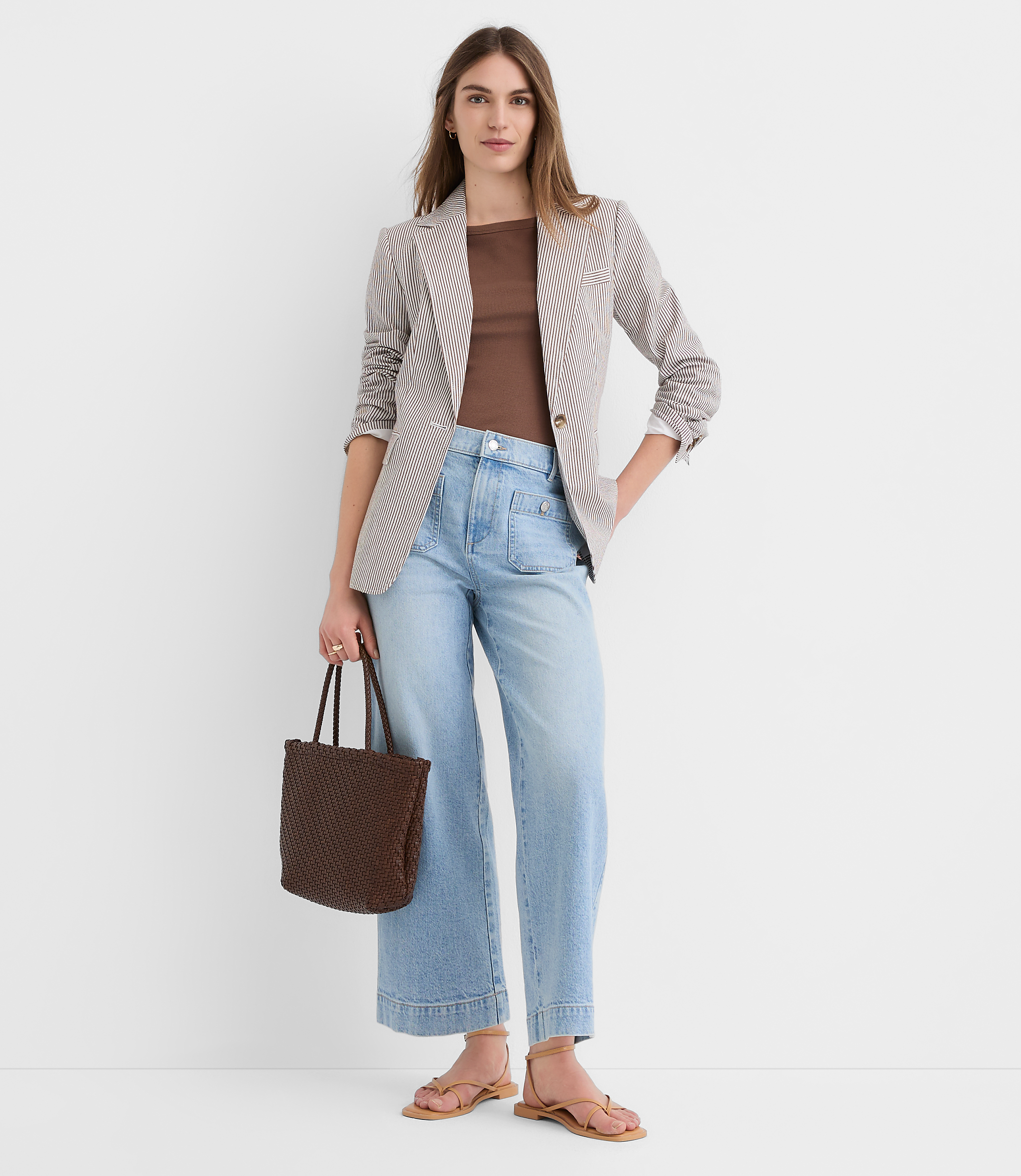 Palmer Denim Wide Leg Crop Pants in Refined Blue Wash