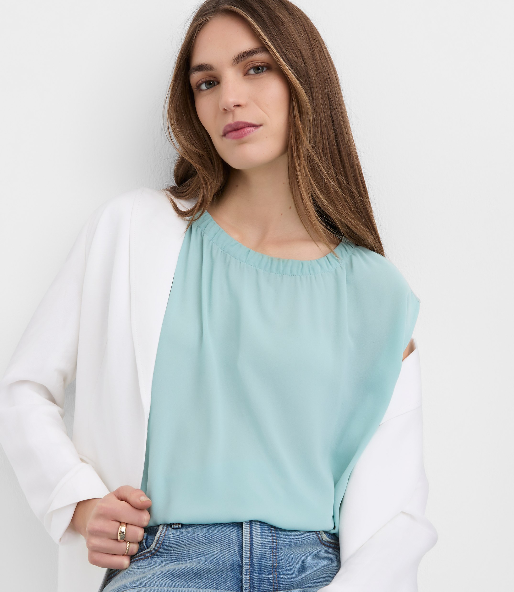 Bubble Hem Mixed Media Top