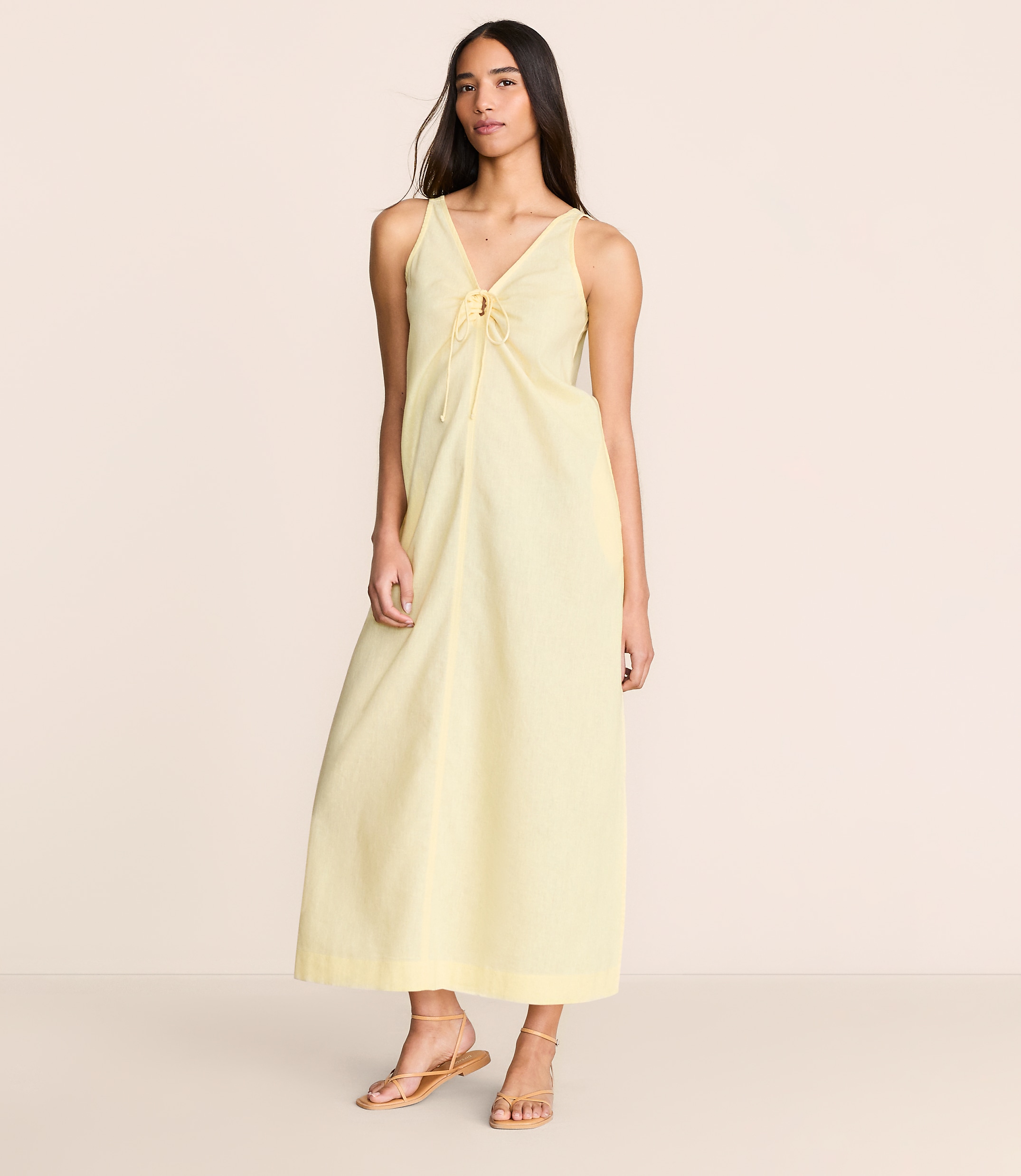 Lou & Grey Linen Cotton Tie Keyhole Maxi Pocket Dress