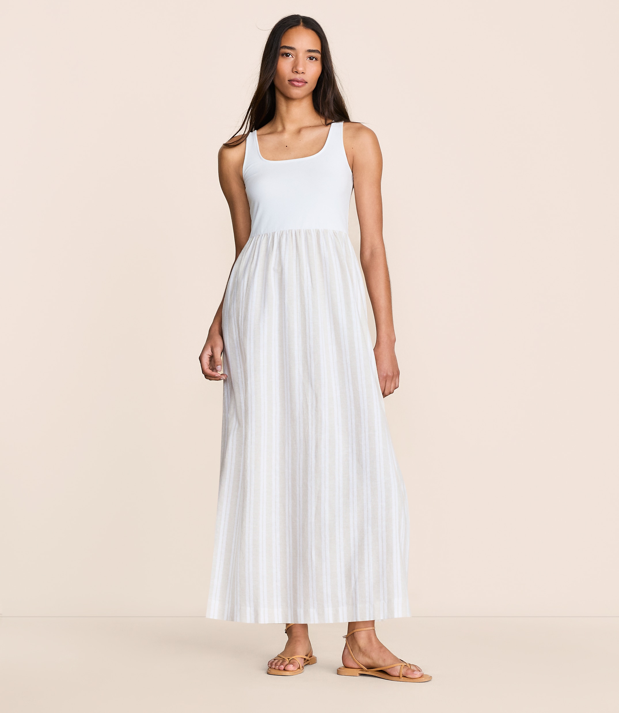 Petite Lou & Grey Striped Linen Cotton Mixed Media Maxi Pocket Dress