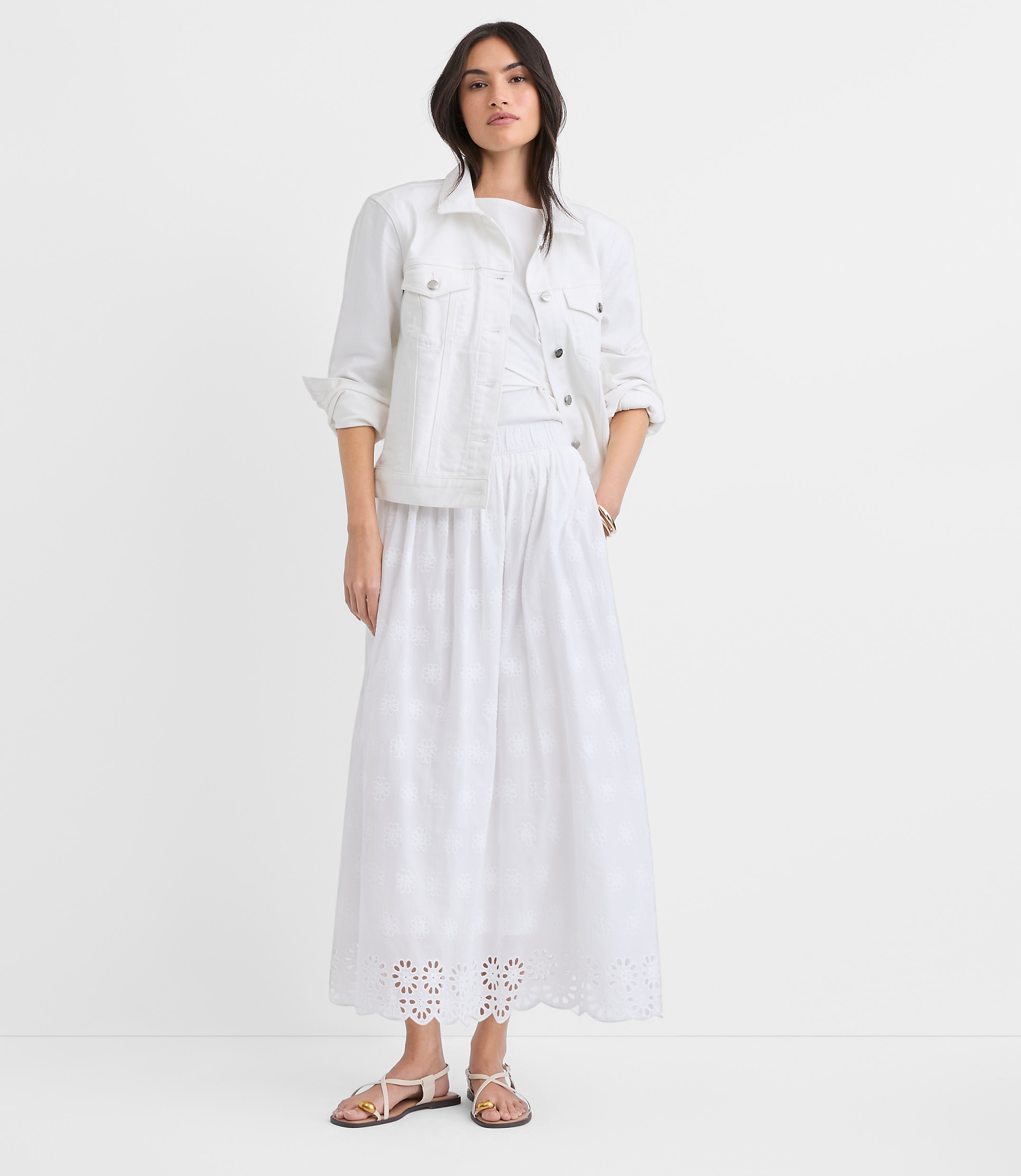 Petite Scalloped Eyelet Pull On Midi Pocket Skirt