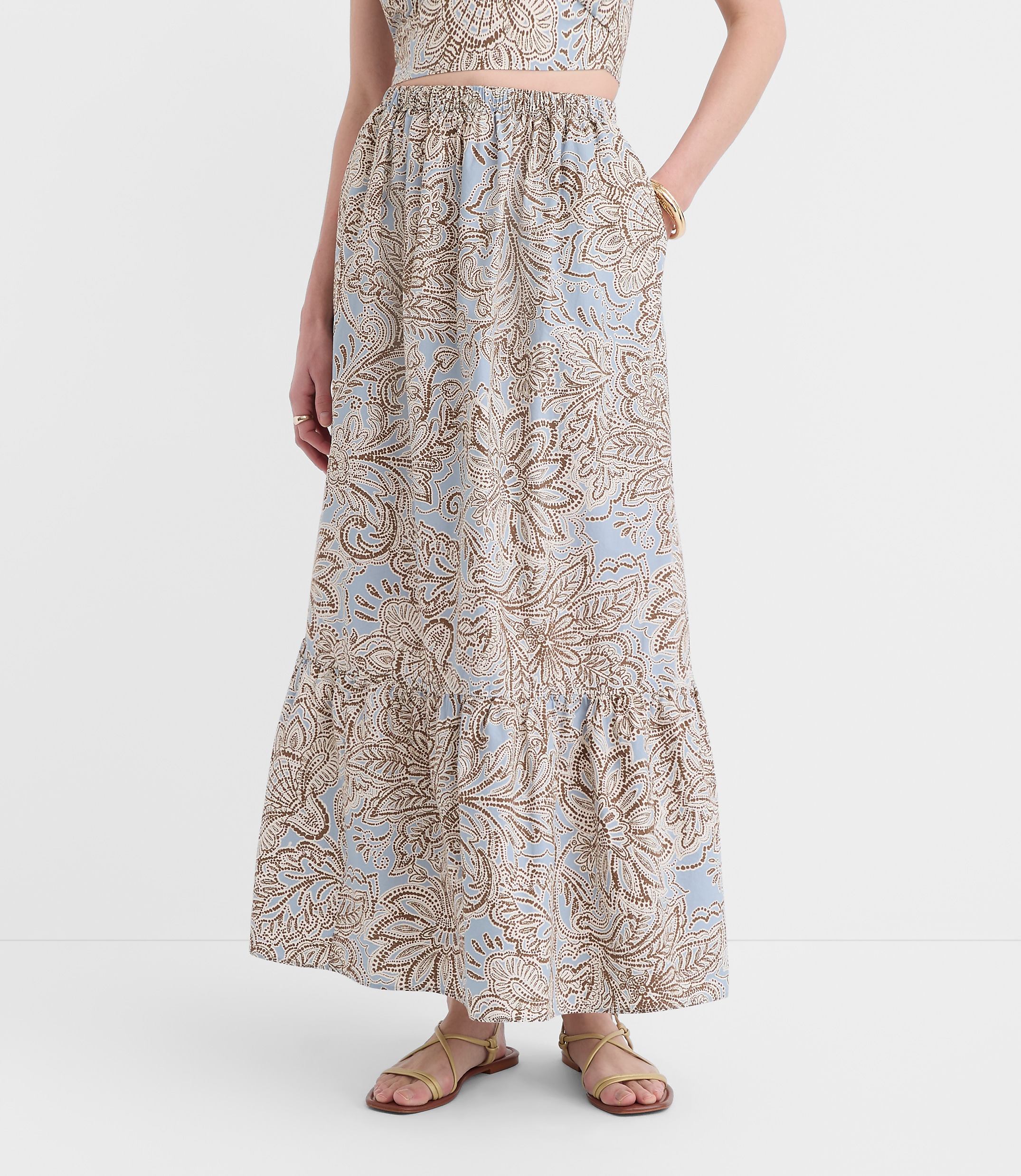 Petite LOFT Beach Floral Poplin Tiered Maxi Pocket Skirt