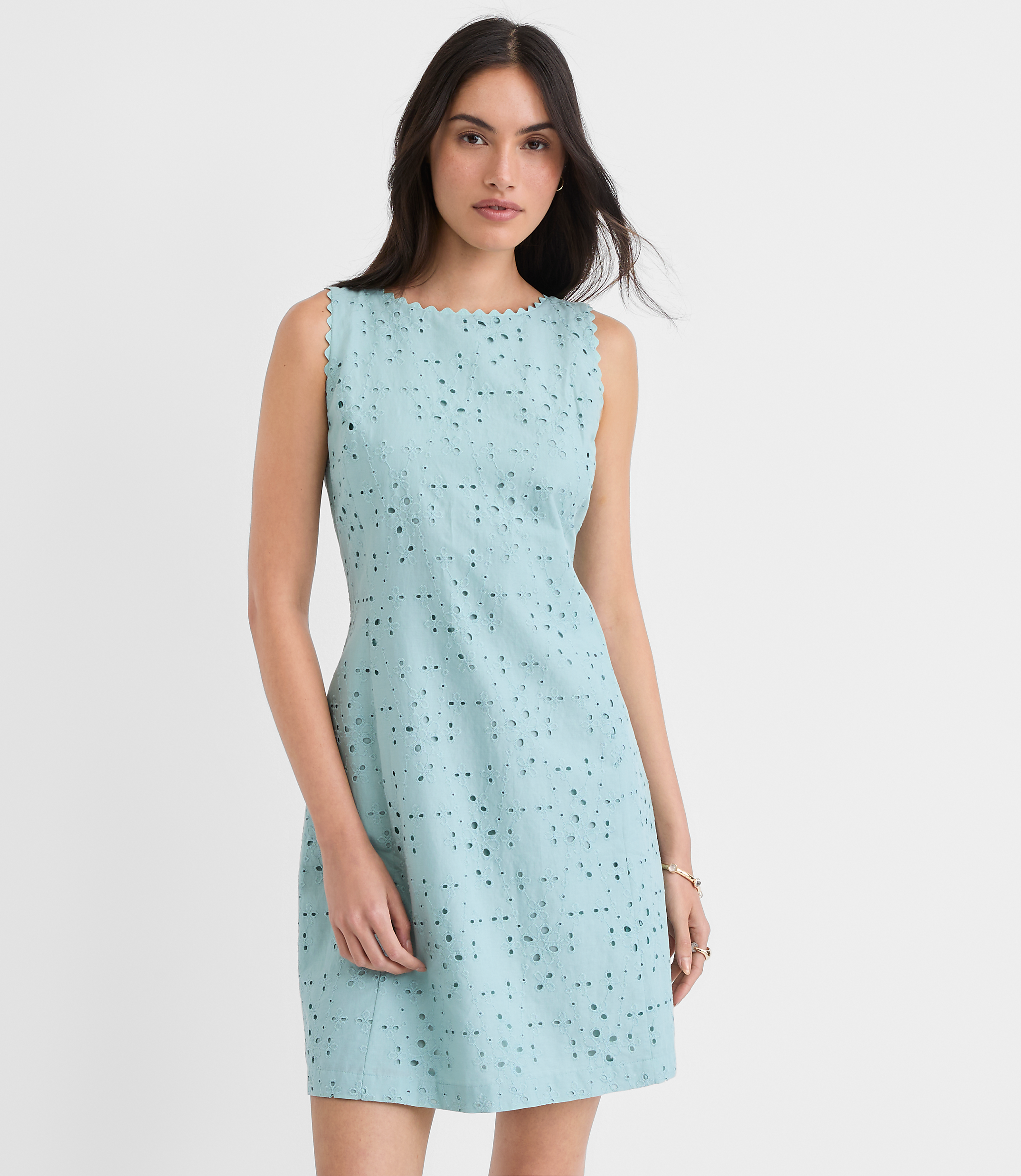 Petite Scalloped Eyelet V-Back Mini Dress