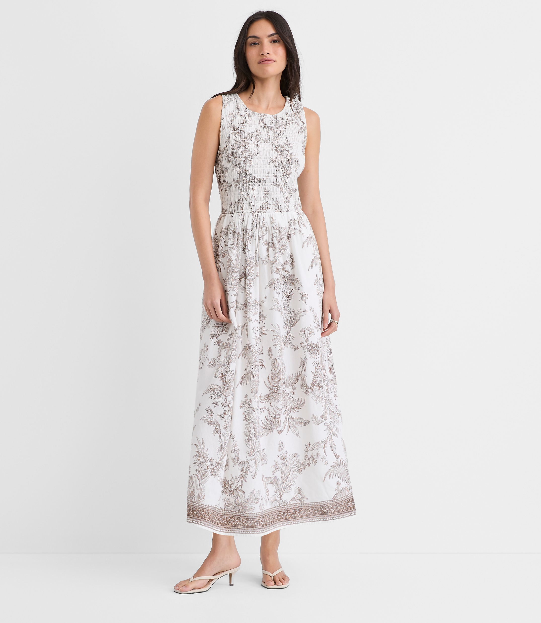 Petite Floral Toile Smocked Midi Pocket Dress