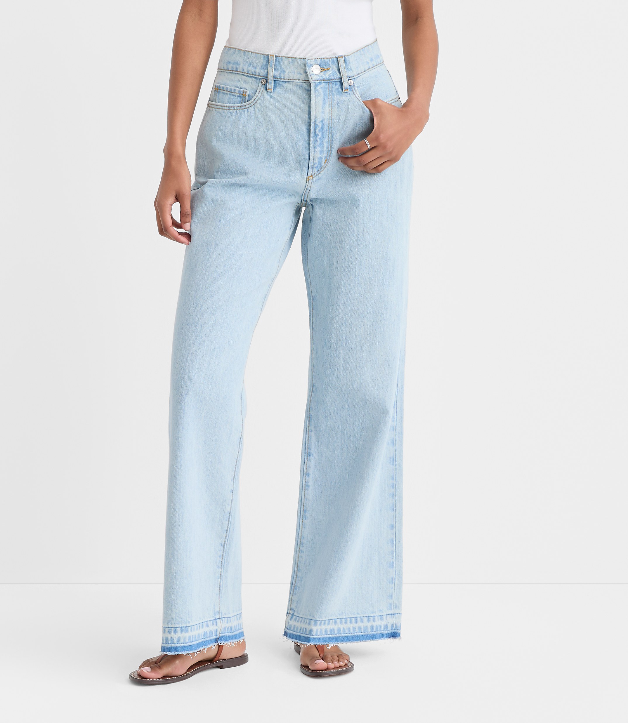 Rivete Curvy Unpicked High Rise Wide Leg Jeans in Wave Wash