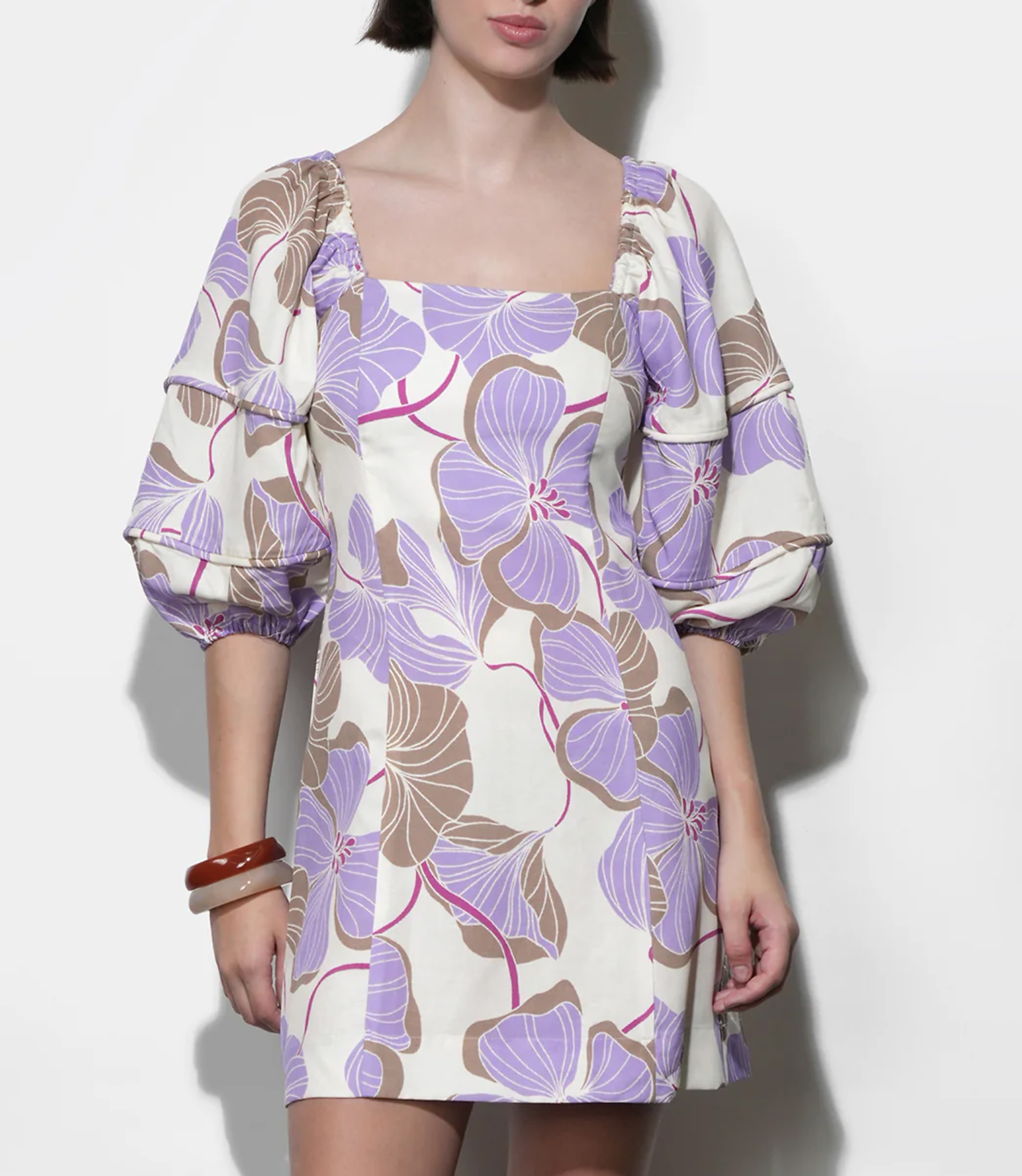 Greylin Emery Bubble Sleeve Piped Mini Dress