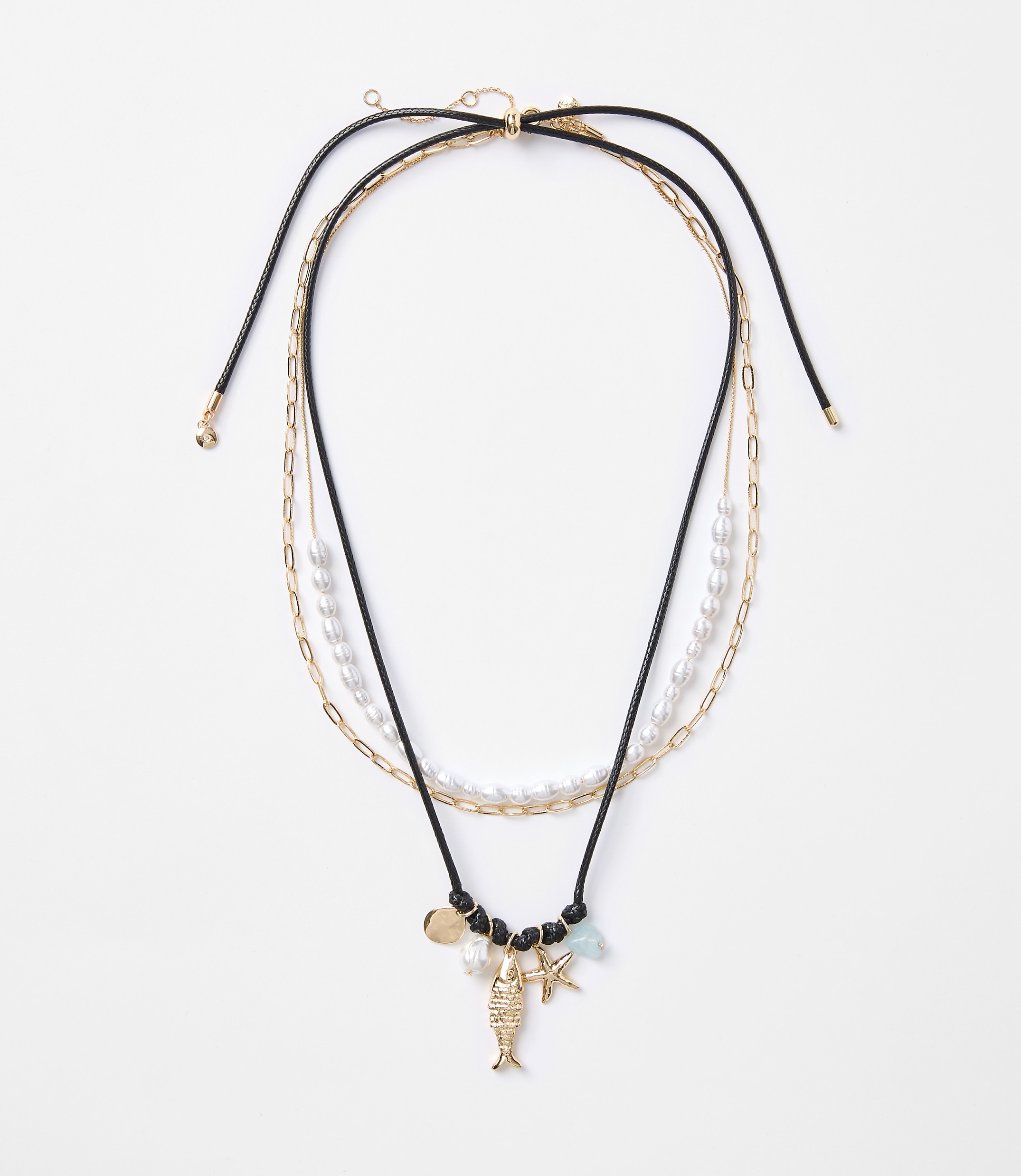 Pearlized Fish Cluster Layered Necklace Set