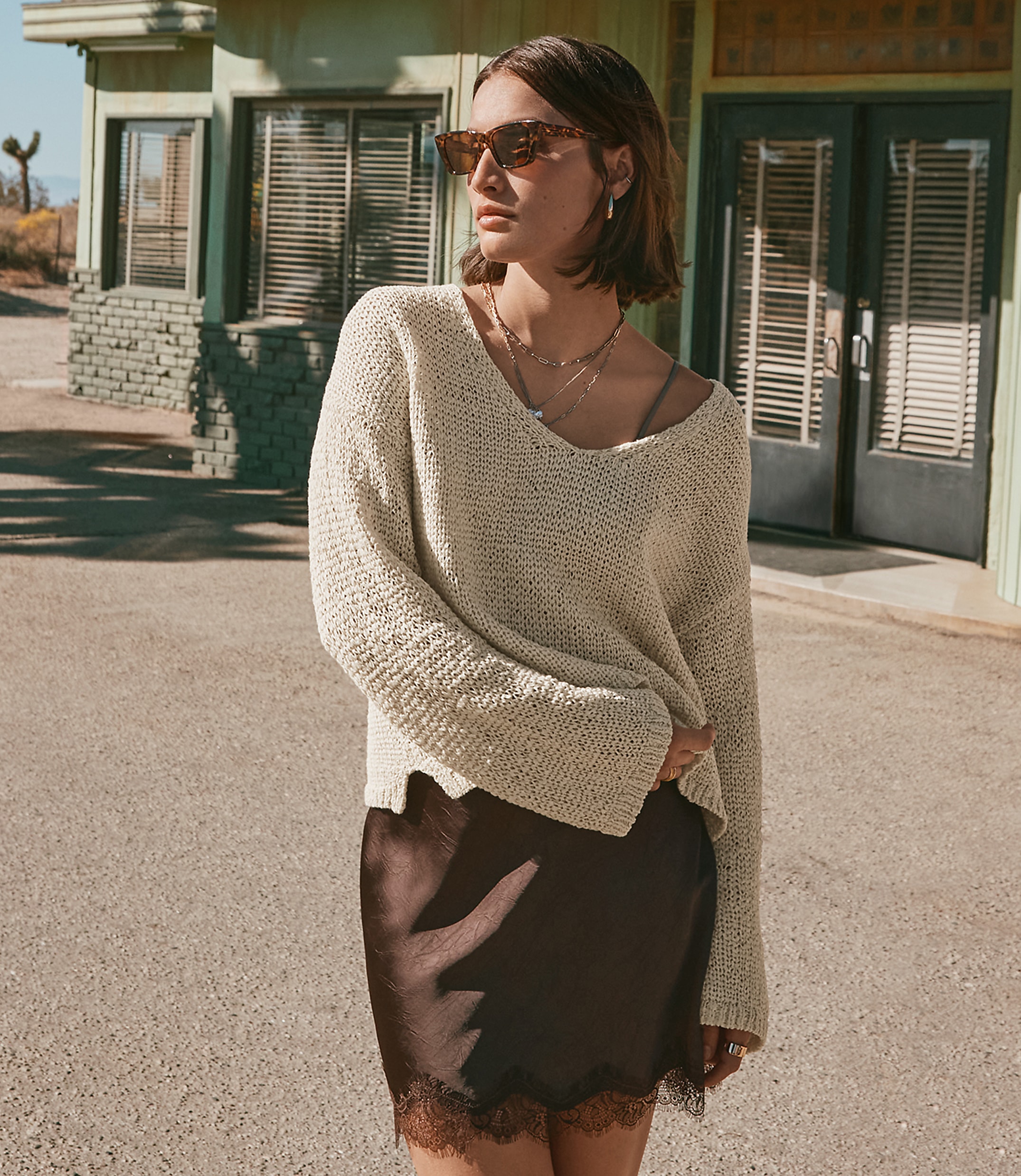 Open Stitch V-Neck Sweater