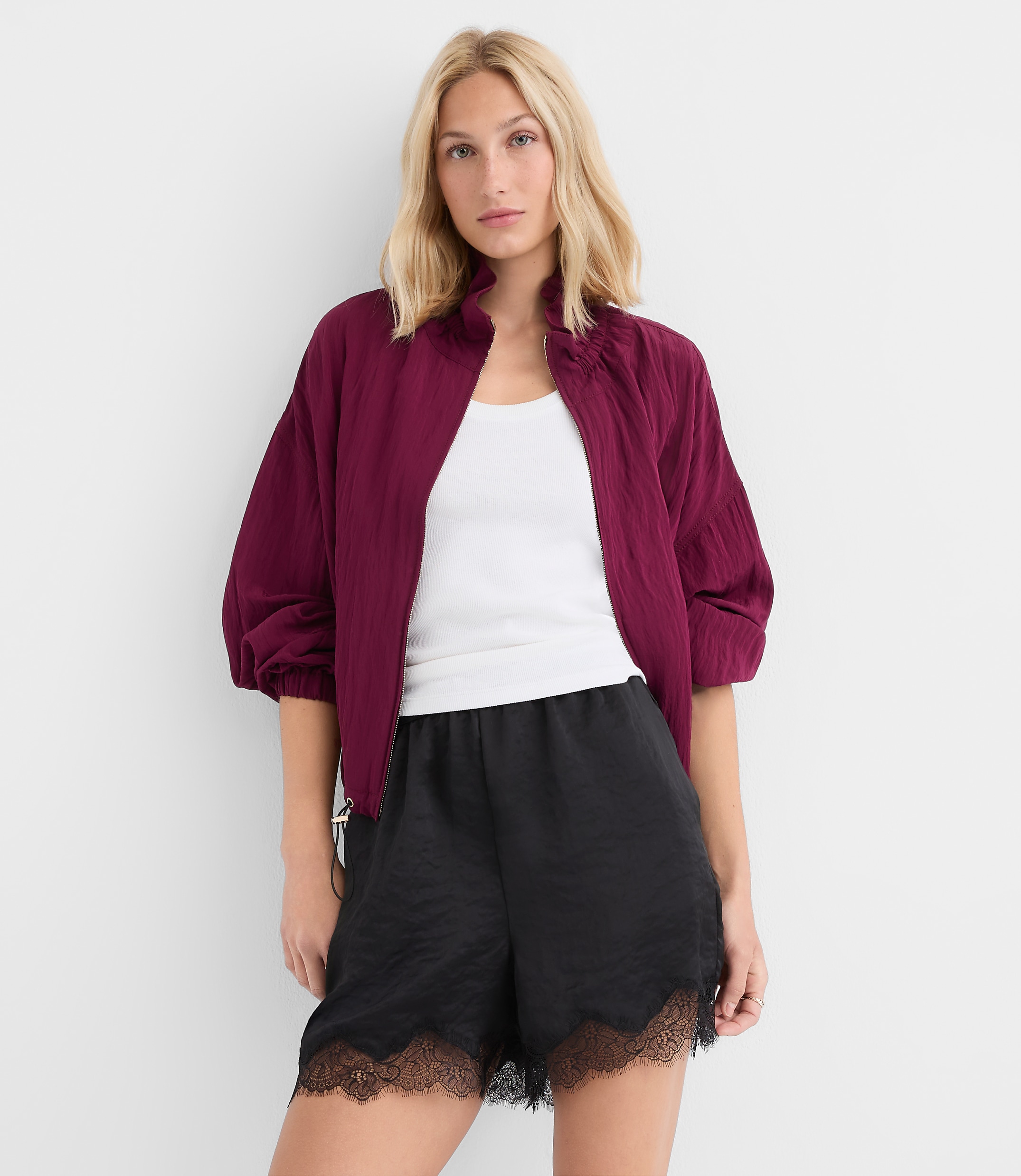 Petite Lace Trim Satin Shorts
