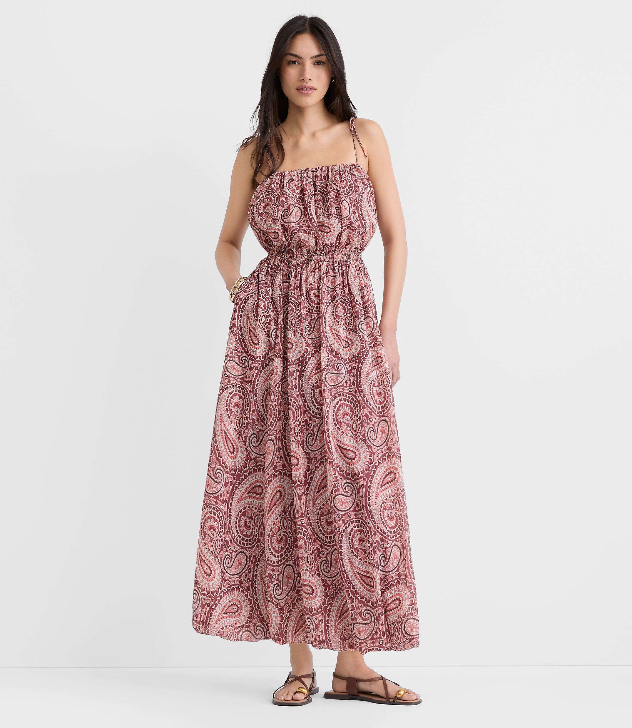 Petite Paisley Tie Strap Bubble Maxi Pocket Dress