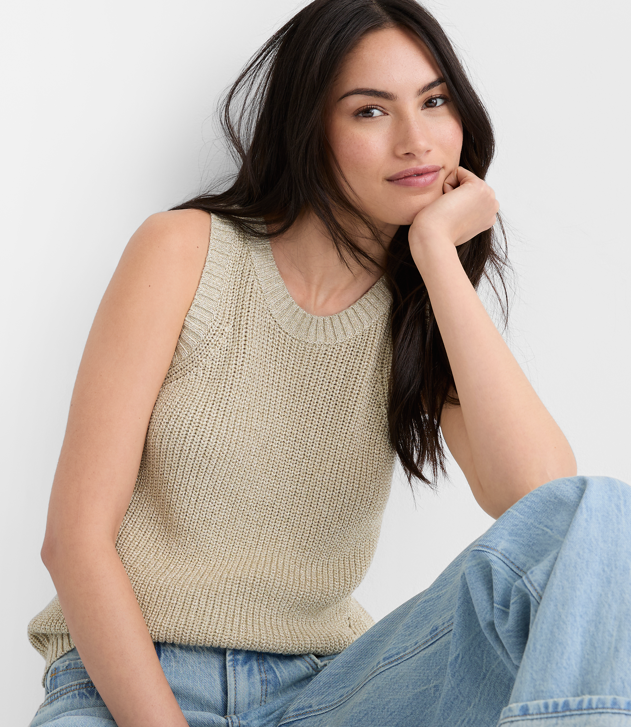 Shimmer Halter Sweater Tank Top