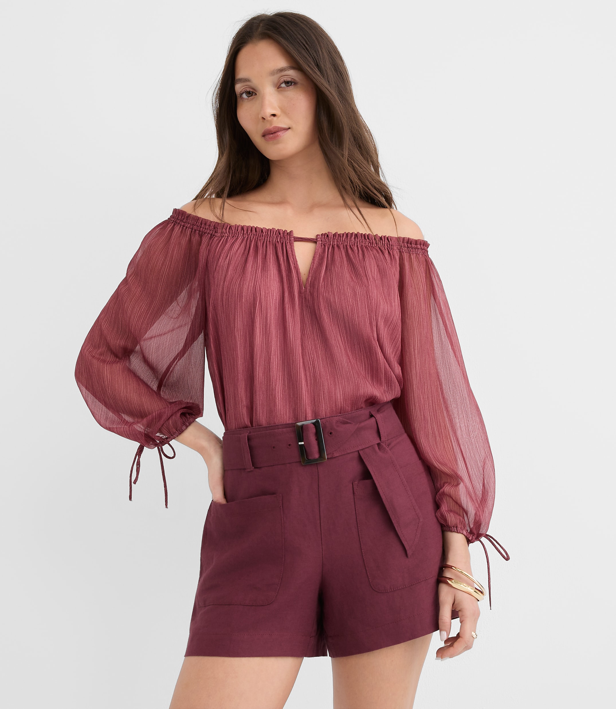 Striped Tie Cuff Off The Shoulder Blouse