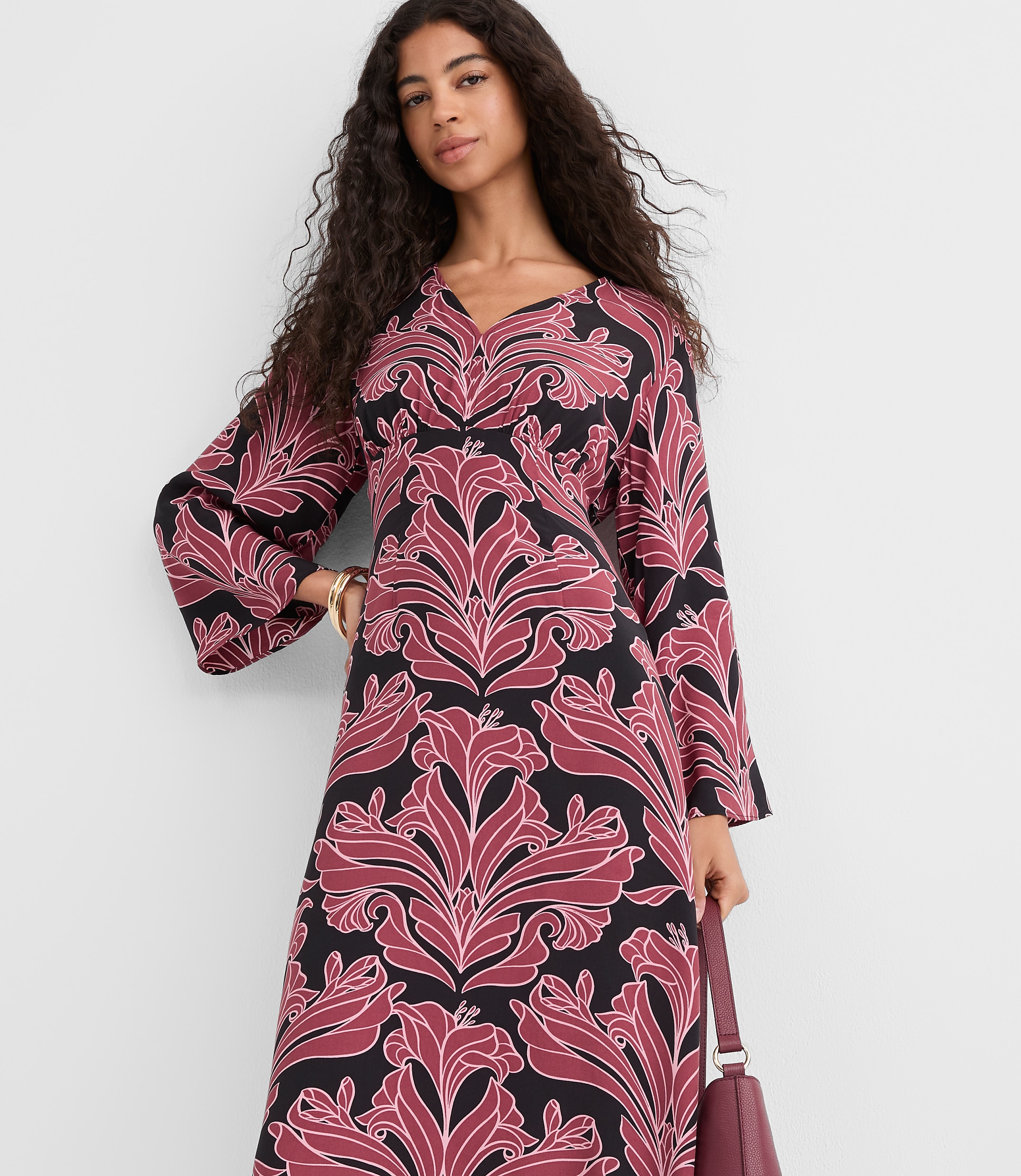 Loft Petite Floral Caftan Midi Dress Size XL Black Women's