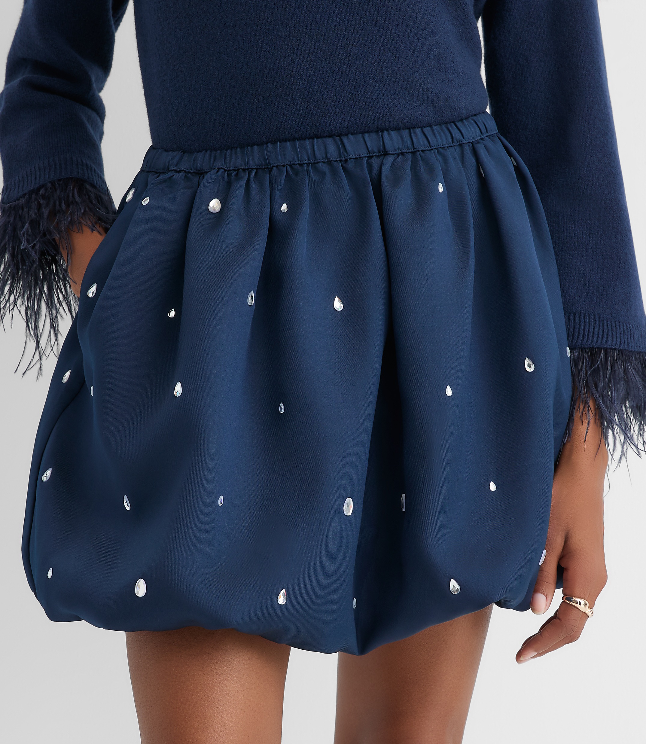 Tall Jeweled Ruched Bubble Mini Skirt