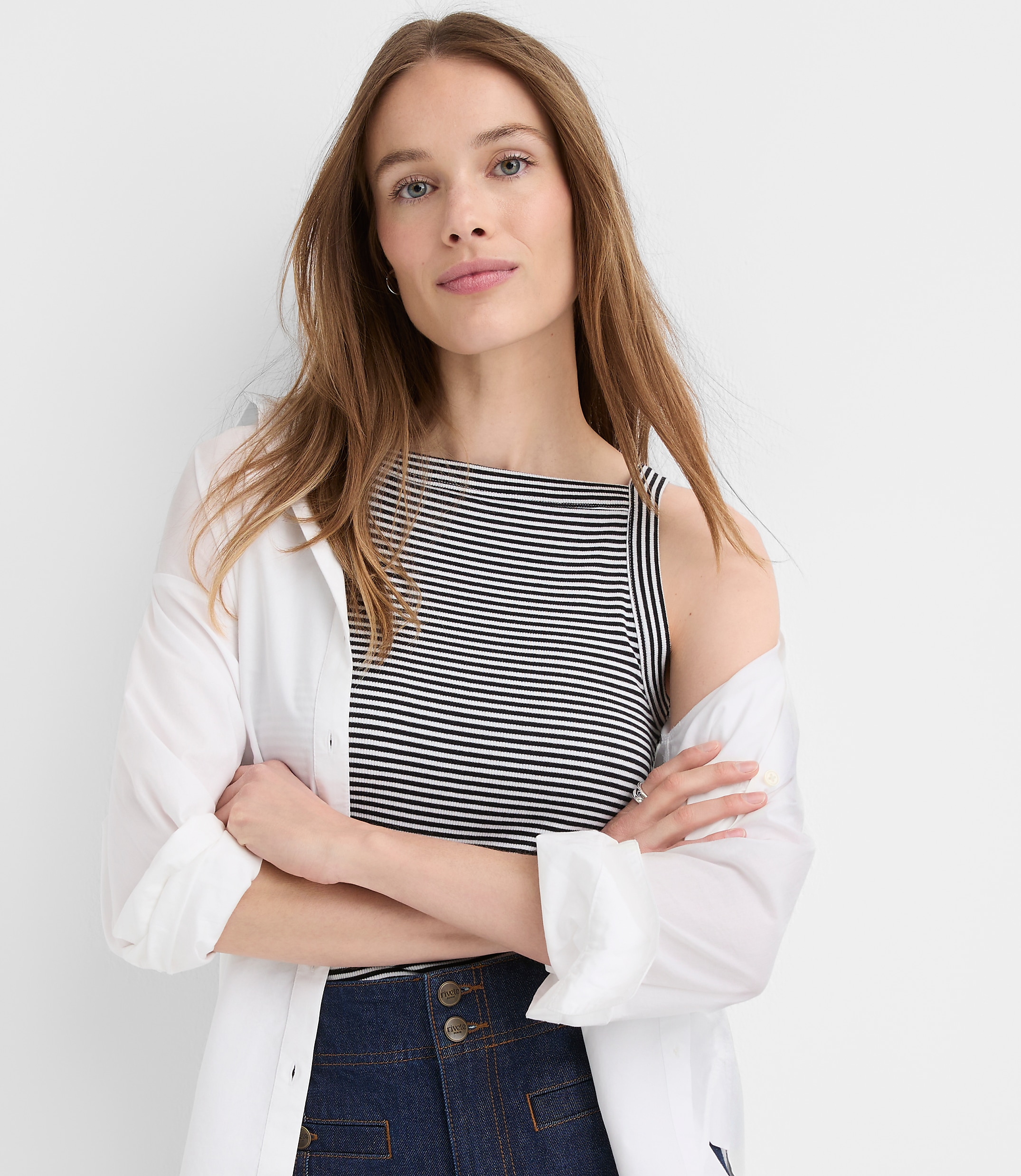 Stripe Perfect Ribbed Apron Neck Tank Top