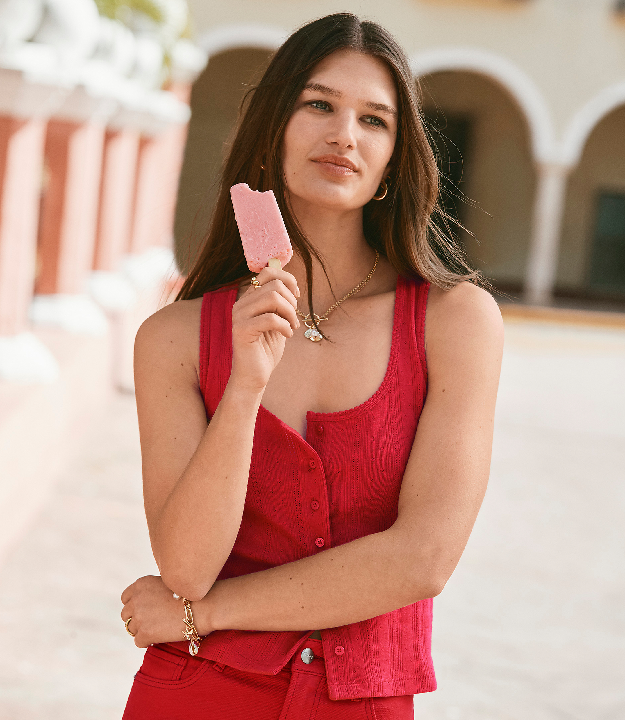 Scalloped Pointelle Button Tank Top