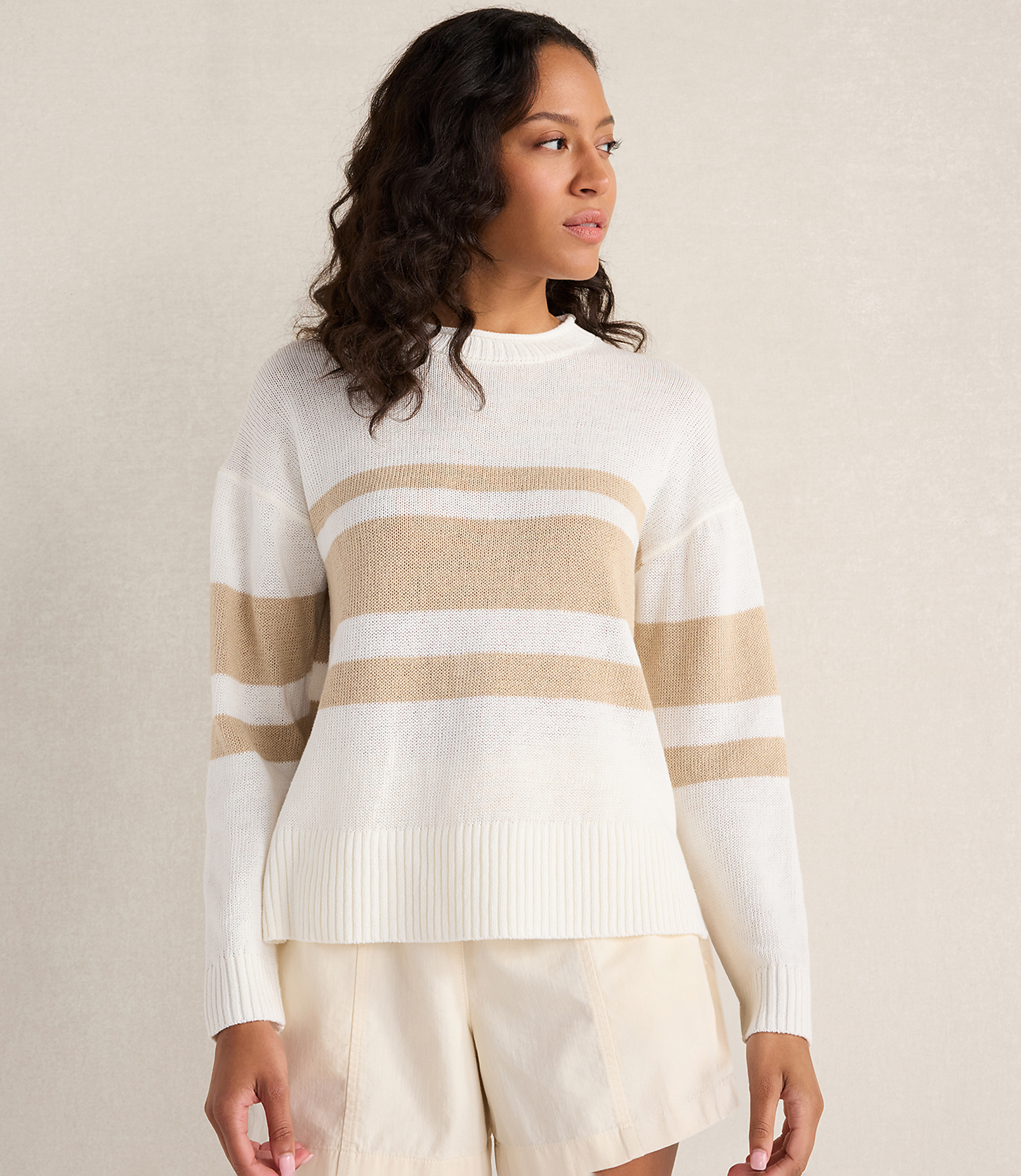 Haven Well Within Cotton Linen Stripe Roll Neck Sweater