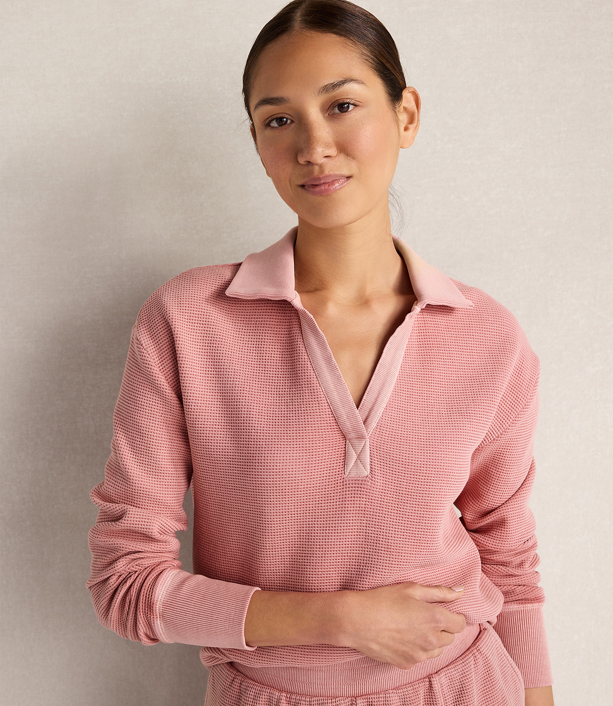 Haven Well Within Organic Cotton Waffle Johnny Collar Top