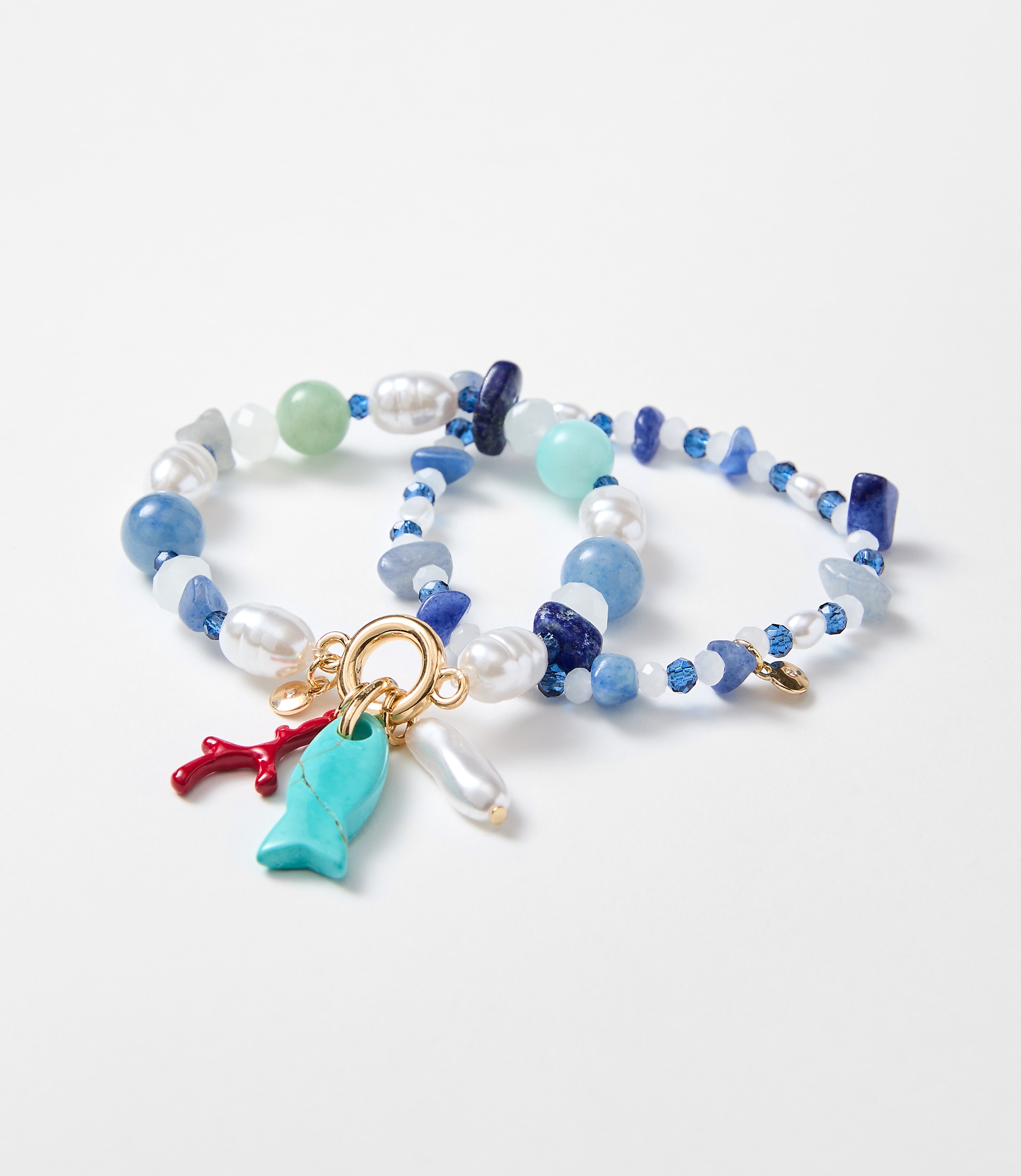 Pearlized Fish Beaded Stretch Bracelet Set